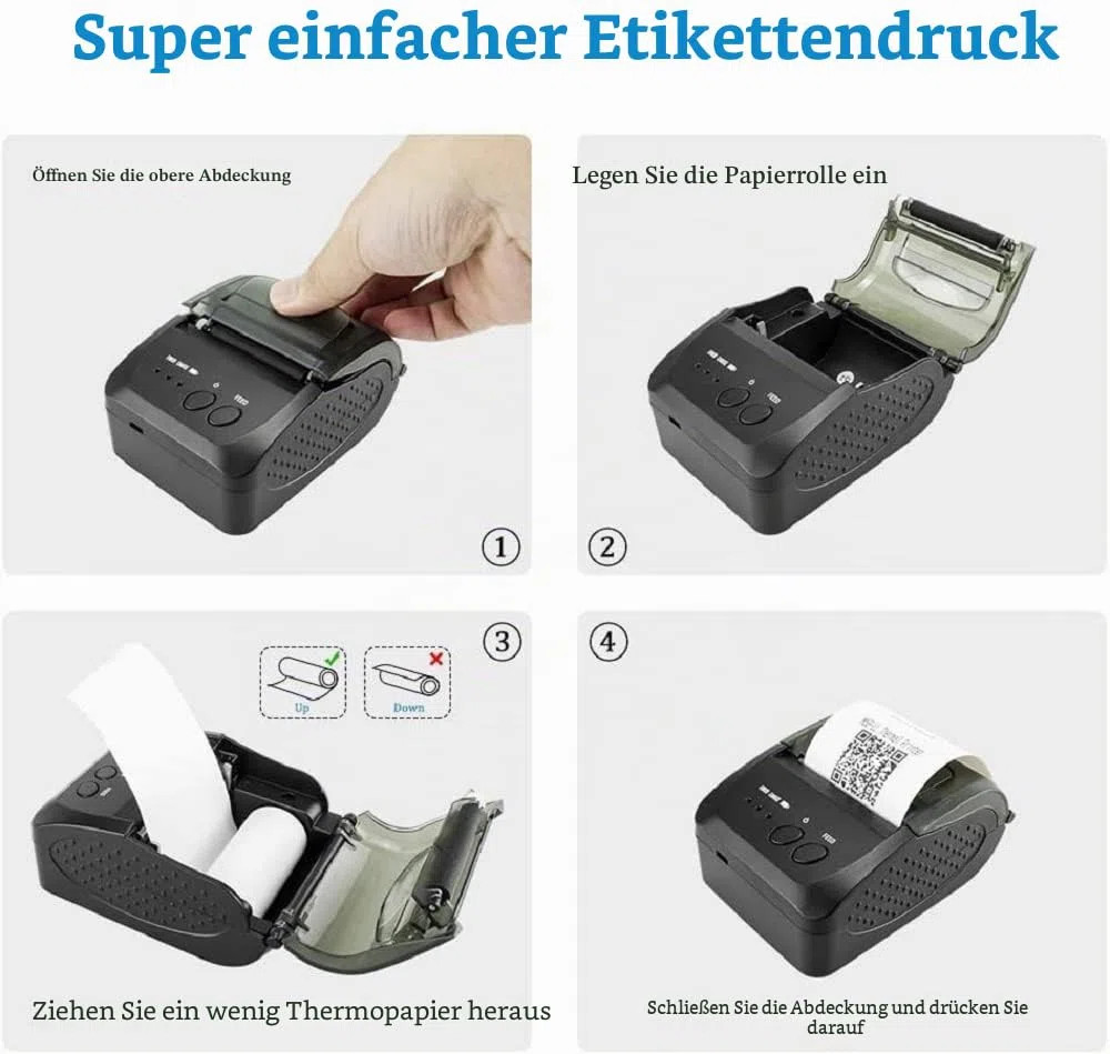 NETUM Kabelloser Bluetooth-Belegungs-Thermodrucker (DE), Tragbarer Persönlicher Rechnungsdrucker, 58 mm, Mini-USB-POS-Drucker für Restaurants, Kompatibel mit Android/PC/Windows/Linux
