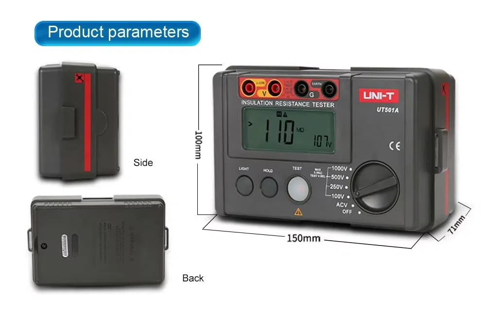 UNI-T UT501A Isolationswiderstands-Messgerät für Erde, Voltmeter, mit LCD-Hintergrundbeleuchtung, 1000 V