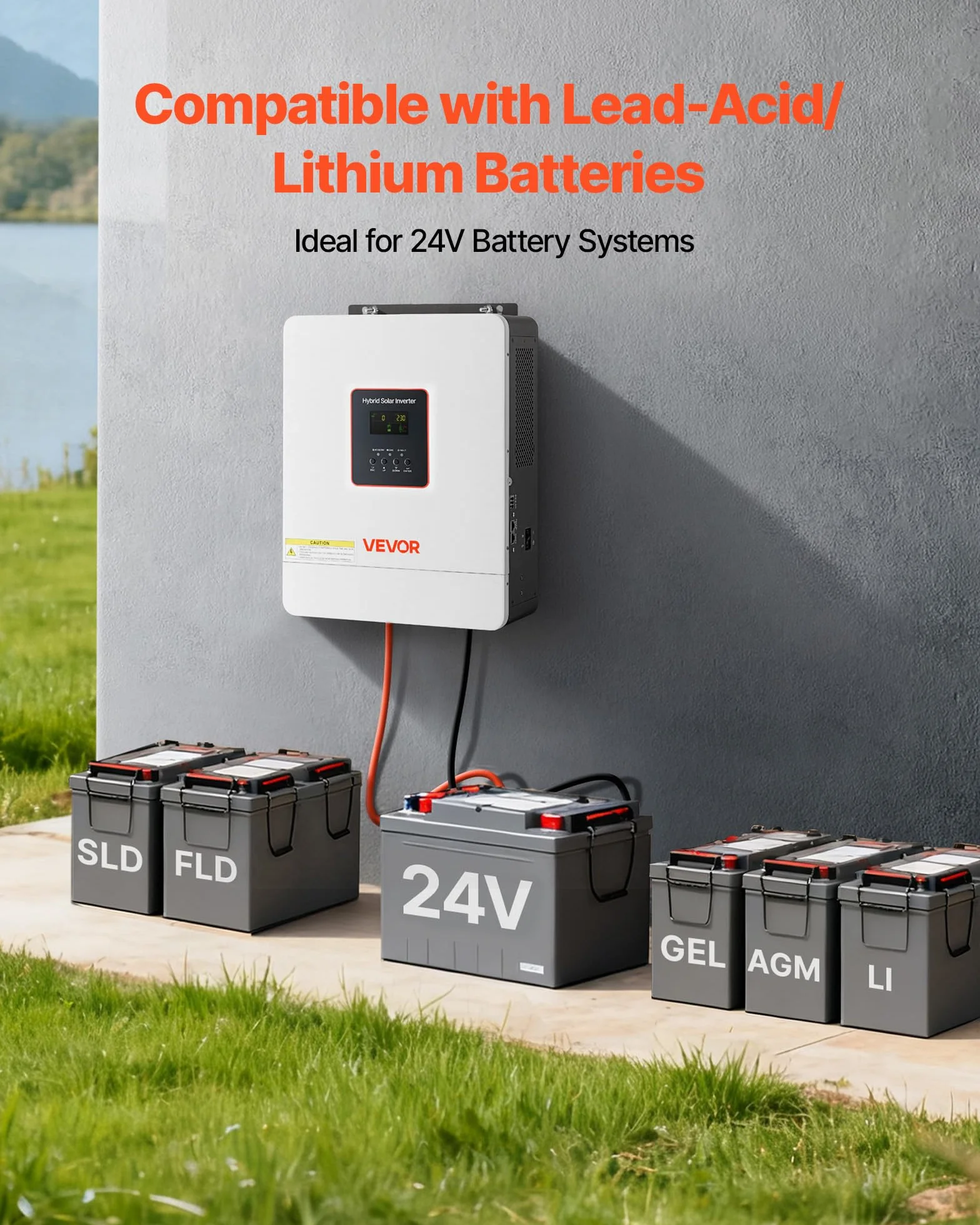 VEVOR Hybrid-Wechselrichter 4000 W, 24V DC auf 230V AC, mit integriertem 120A MPPT-Solarladeregler, WLAN-Modul, einphasig, für netzunabhängige Blei-Säure-/Lithium-Batterien