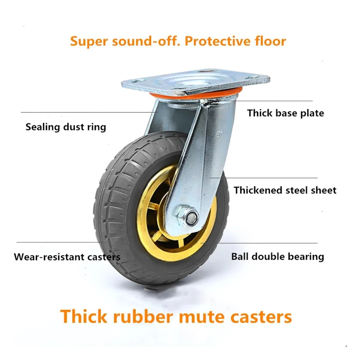 2.5 x 20.3 cm Brake Swivel Heavy Duty Rollen Silent Rubber Flat Cart