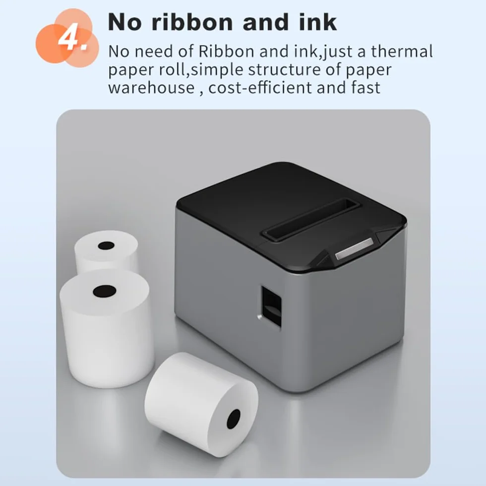 Thermo-Belegdrucker, 80 mm, Desktop-Thermodirektdruck, USB- und LAN-Verbindung, hohe Geschwindigkeit, mit automatischer Schneidevorrichtung, großer Papierbehälter, Unterstützung von ESC/POS