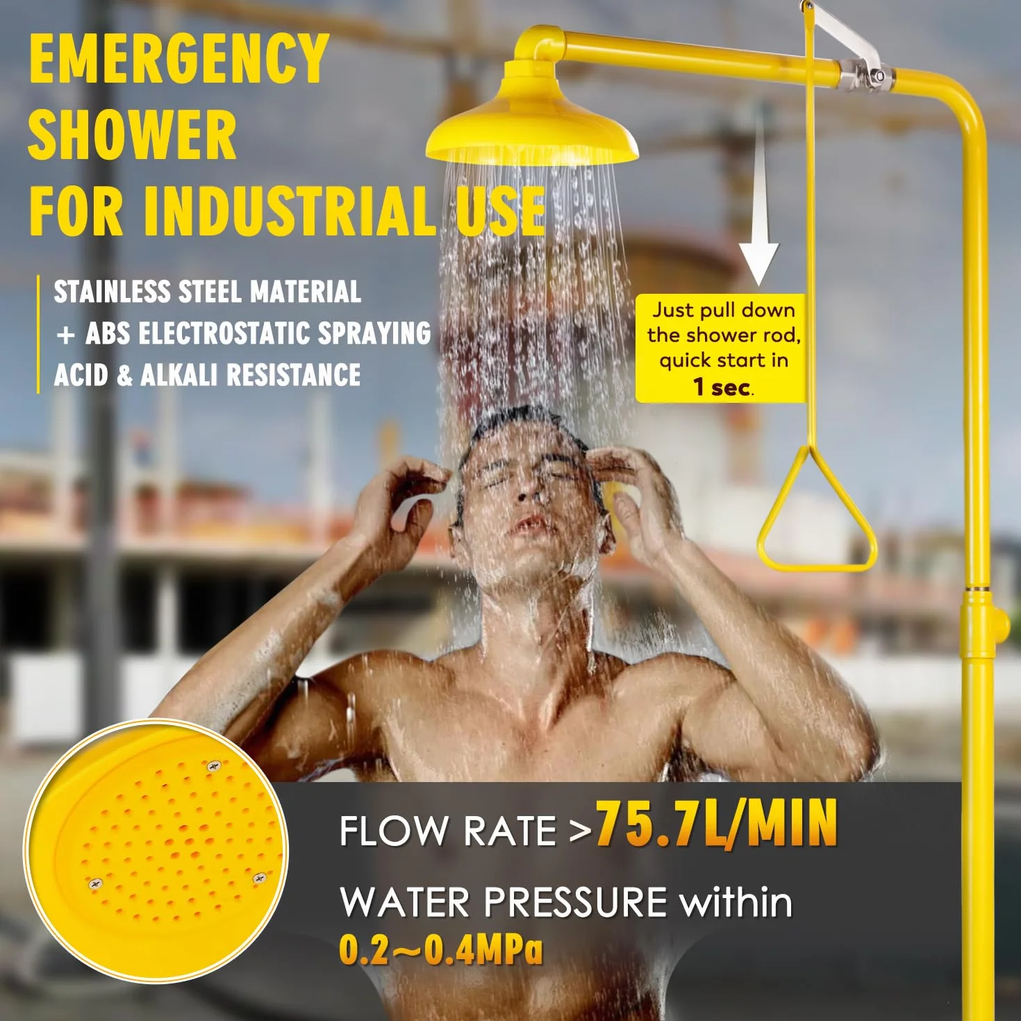 CGOLDENWALL Notfall-Augenbrause & Dusche Kombistation, Vollständig aus 304 Edelstahl mit ABS-Beschichtung, 12L/Min Augenbrause & 75,7L/Min Dusche, für Fabrik/Labor/Maschinen/Bauindustrie
