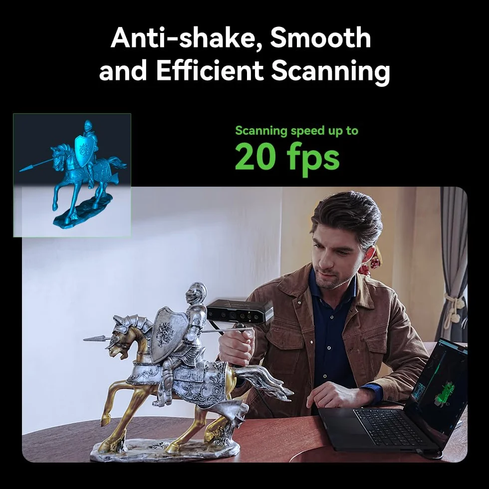 Creality CR-Scan Otter 3D Scanner, Vierlinsiges Stereosystem für 10-2000mm Objekt/Körper/Gesicht Vollfarbscannen, Bis zu 0,02mm Genauigkeit 20fps Geschwindigkeit (MacOS/Windows)