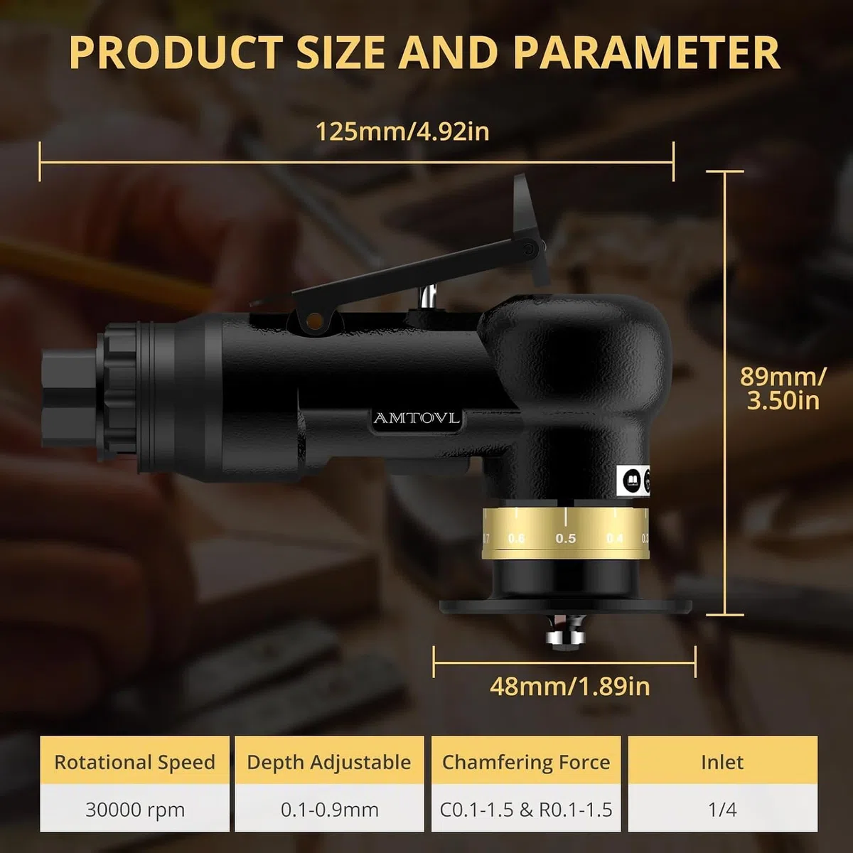 AMTOVL Luftfasenwerkzeug - Mini Pneumatische Anfasmaschine, 30000 U/min Pneumatisches Anfaswerkzeug, 45 Grad Luftabschrägmaschine mit 1/4 Zoll Lufteinlass für Metall, Holz (Schwarz)