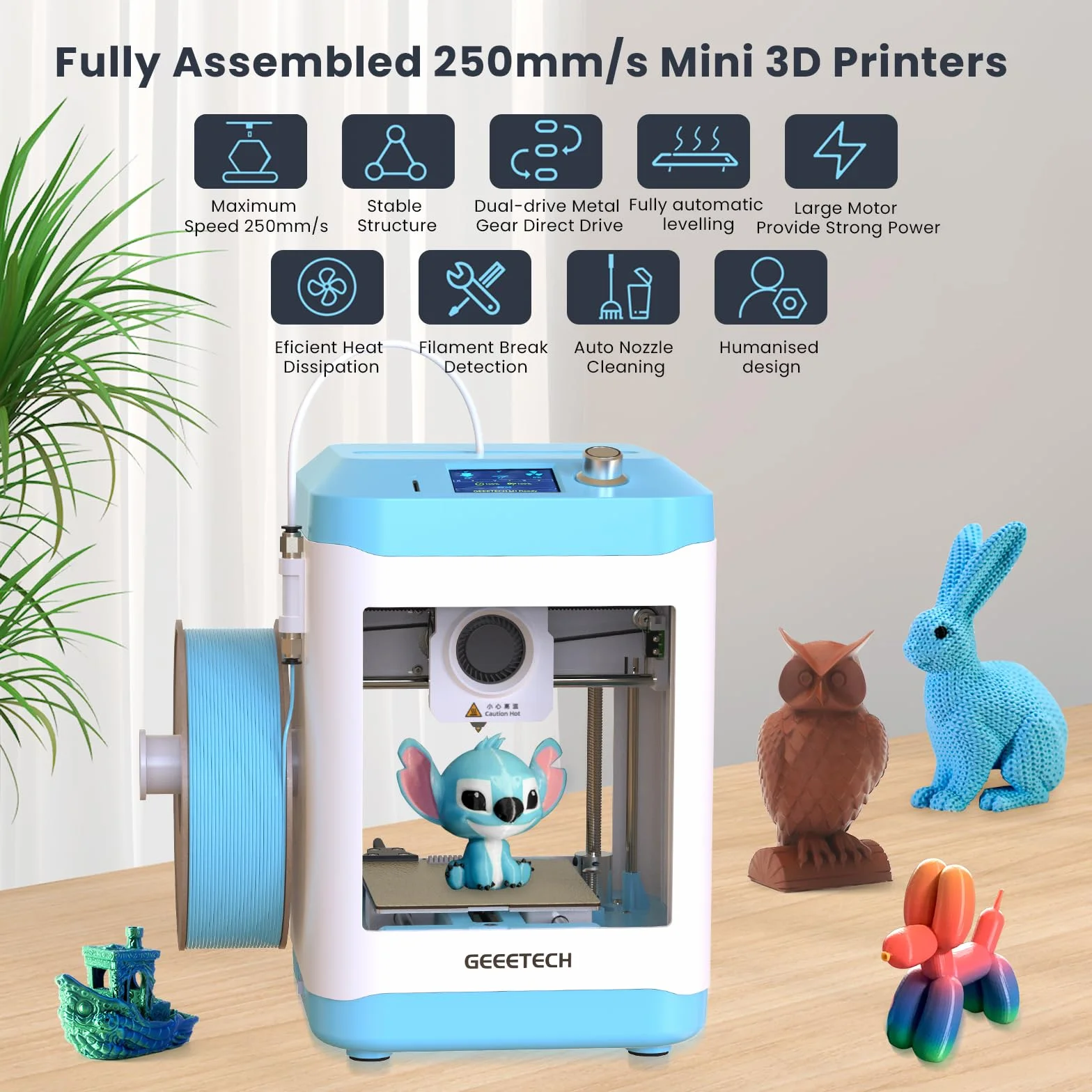GIANTARM GEEETECH M1 3D-Drucker, Auto Nivellierung Mini 3D-Drucker für Anfänger, Direkt angetriebener Extruder, 250mm/s schnellere Druckgeschwindigkeit, Druckgröße 100 * 110 * 100mm