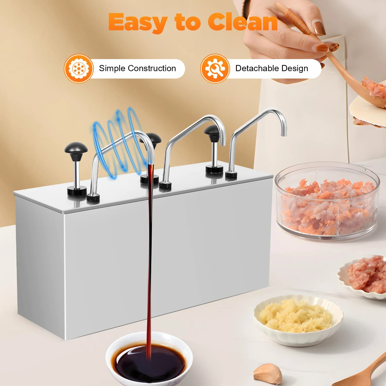 Saucenspender Gastro Edelstahl, 4Lx3 Soßenpumpenspender mit Pumpe, 3 Köpfe Soßenspender Pumpstation für Sojasoße Essig Ketchup