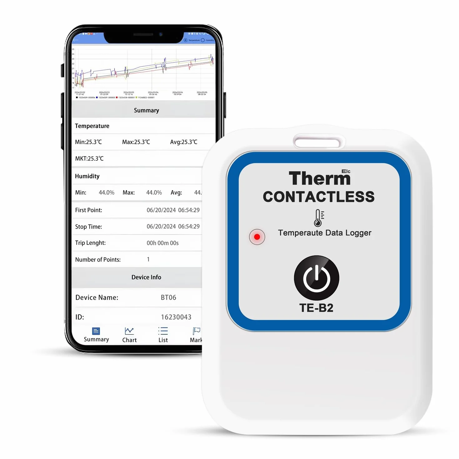 ThermElc TE-B2 Bluetooth Temperatur Datenlogger mit Fernüberwachung in der App, PDF-CSV-Bericht, Vergleich von Daten mehrerer Geräte, Überwachung von Kühl- und Gefrierlagern
