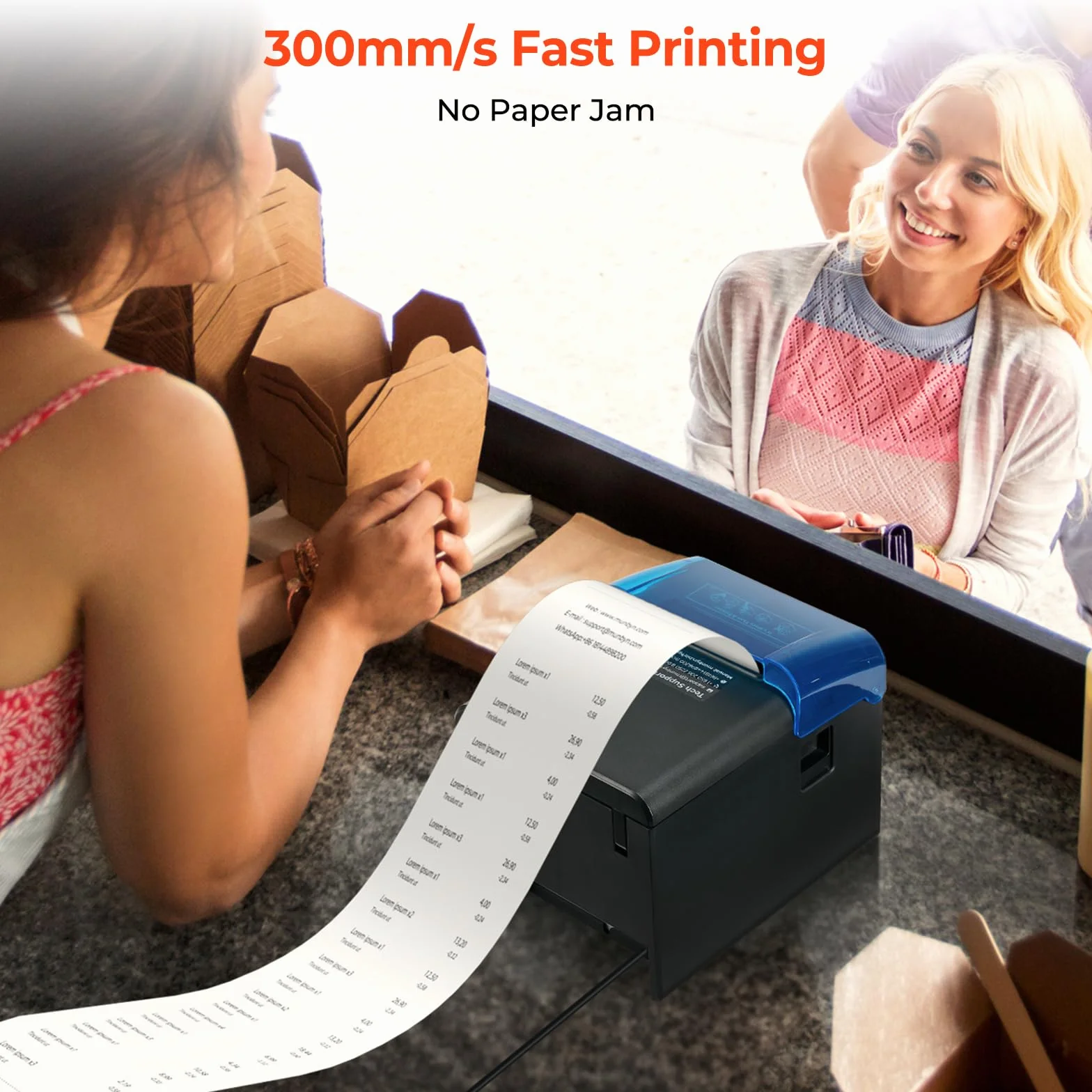 MUNBYN WLAN Belegdrucker, 80mm POS-Drucker mit USB-/LAN-/seriellen Anschlüssen, öl- und spritzwassergeschützter Abdeckung, Wandhalterung, Thermodrucker kompatibel mit Windows Mac Chromebook Linux