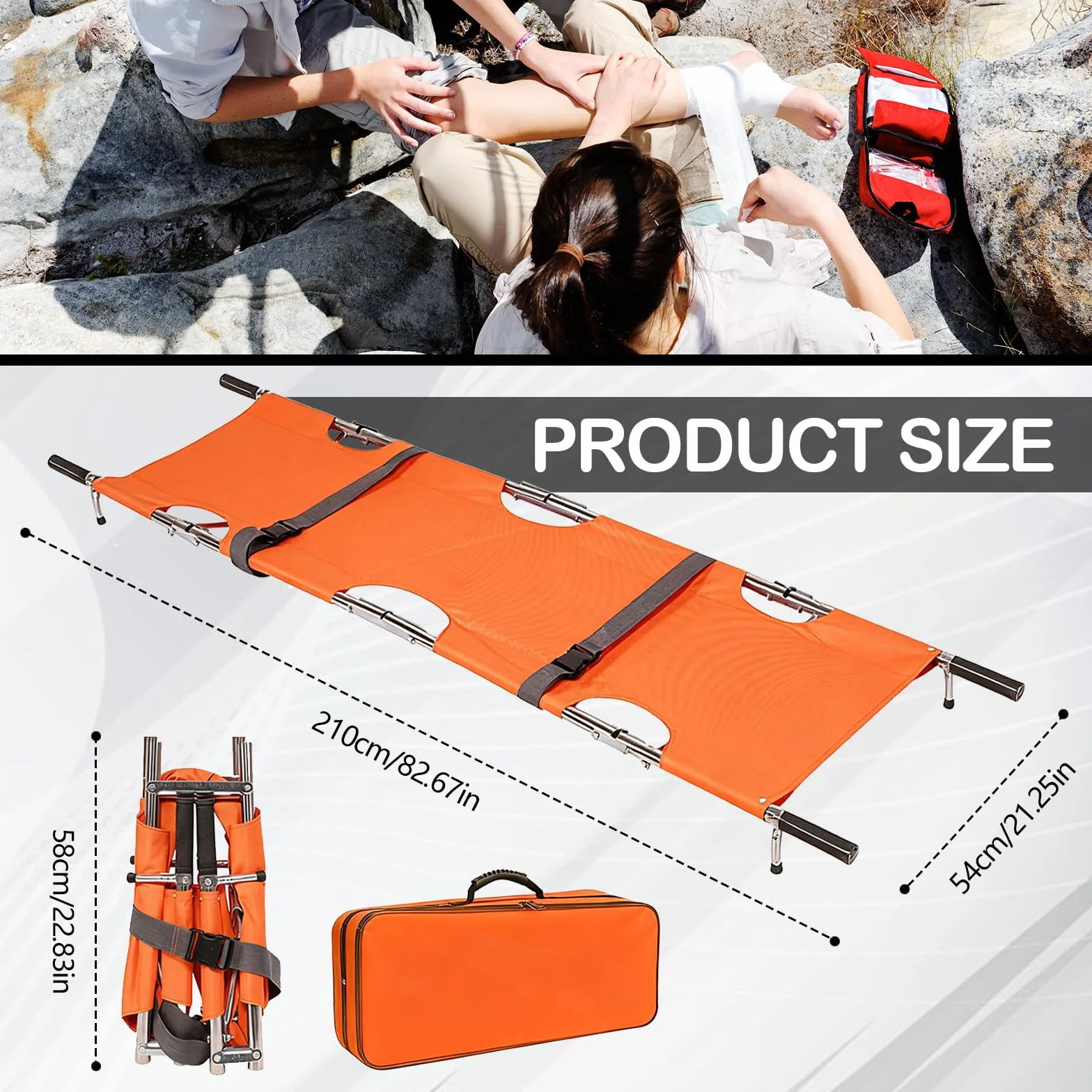Krankentrage, Klappbare Rettungstuch Professionelle Erste Hilfe Trage Stabile Aluminium Mobile Patiententrage mit Aufbewahrungstasch für Bergrettung und Ferntransport 210x54cm