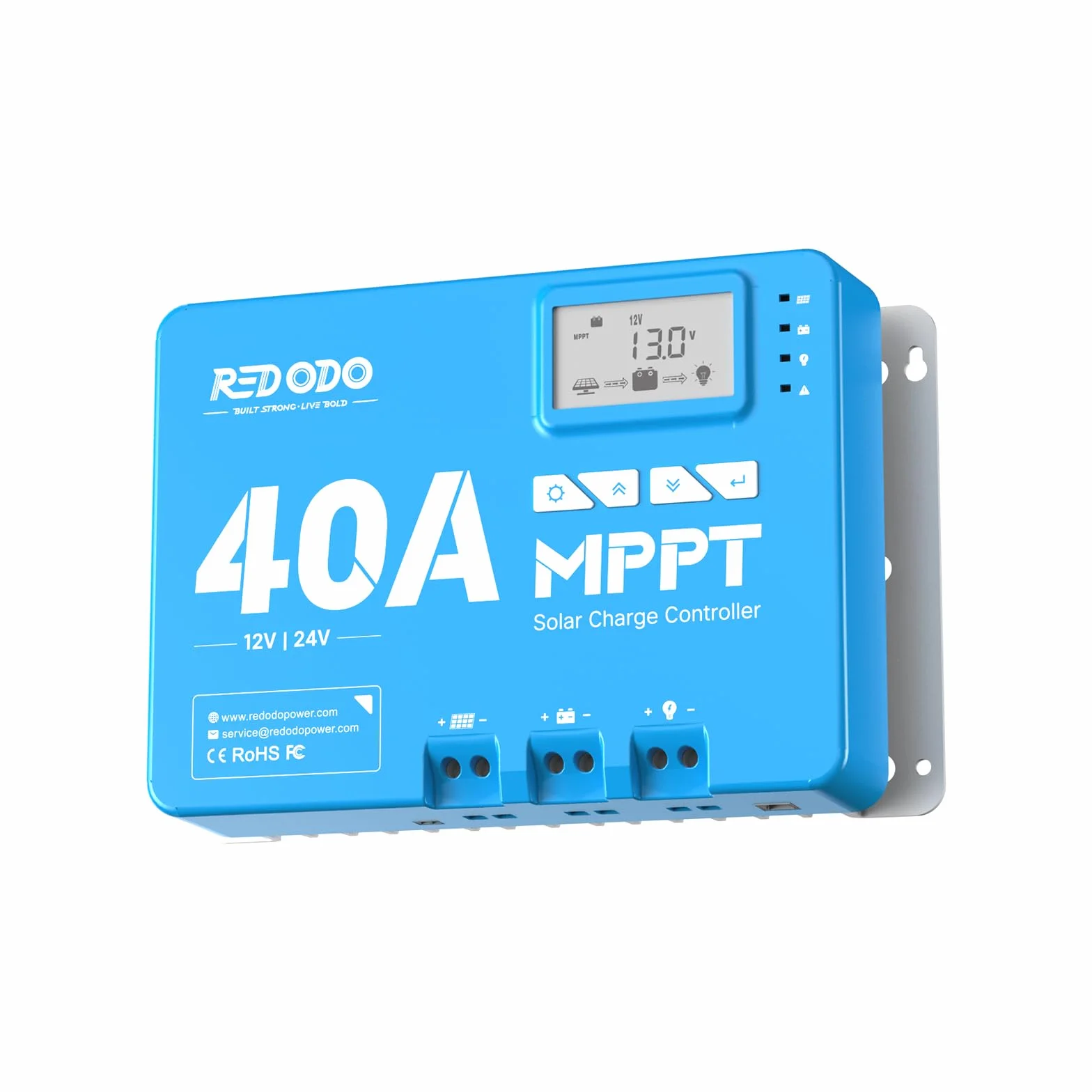 Redodo 40A MPPT 12V/24V Auto DC Input Solarladeregler mit eingebautem Bluetooth Modul, Parameter verstellbare LCD Display LED Anzeige