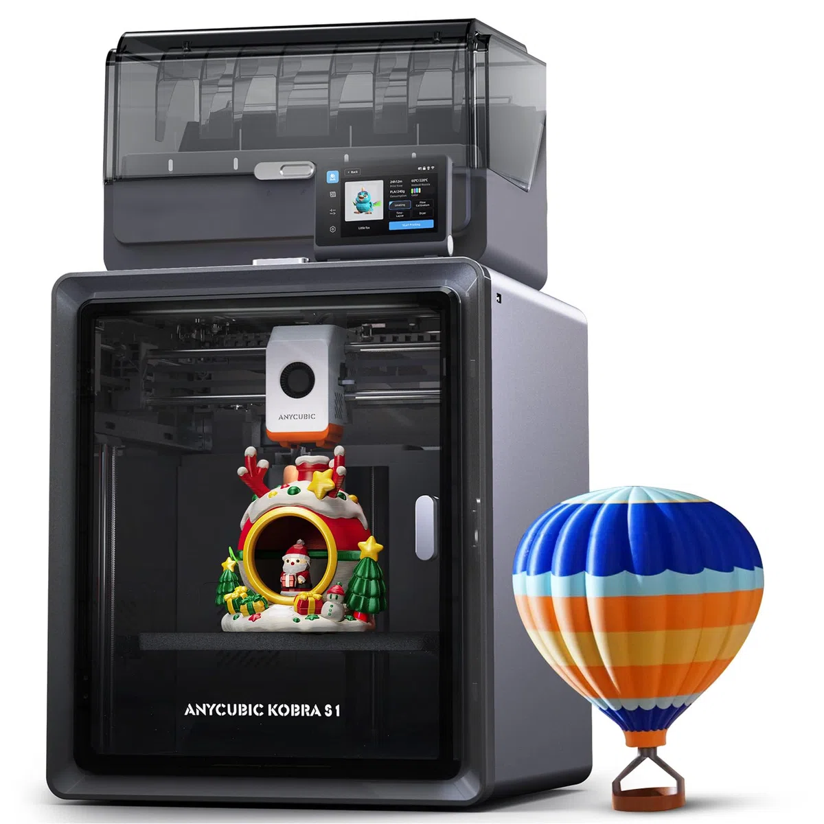 Anycubic Kobra S1 Combo 3D-Drucker Mehrfarbig für Amazon, Trocknung Filament während des Drucks, 600 mm/s Hochgeschwindigkeit, Intelligenter Druck, Druckgröße 250 x 250 x 250 mm