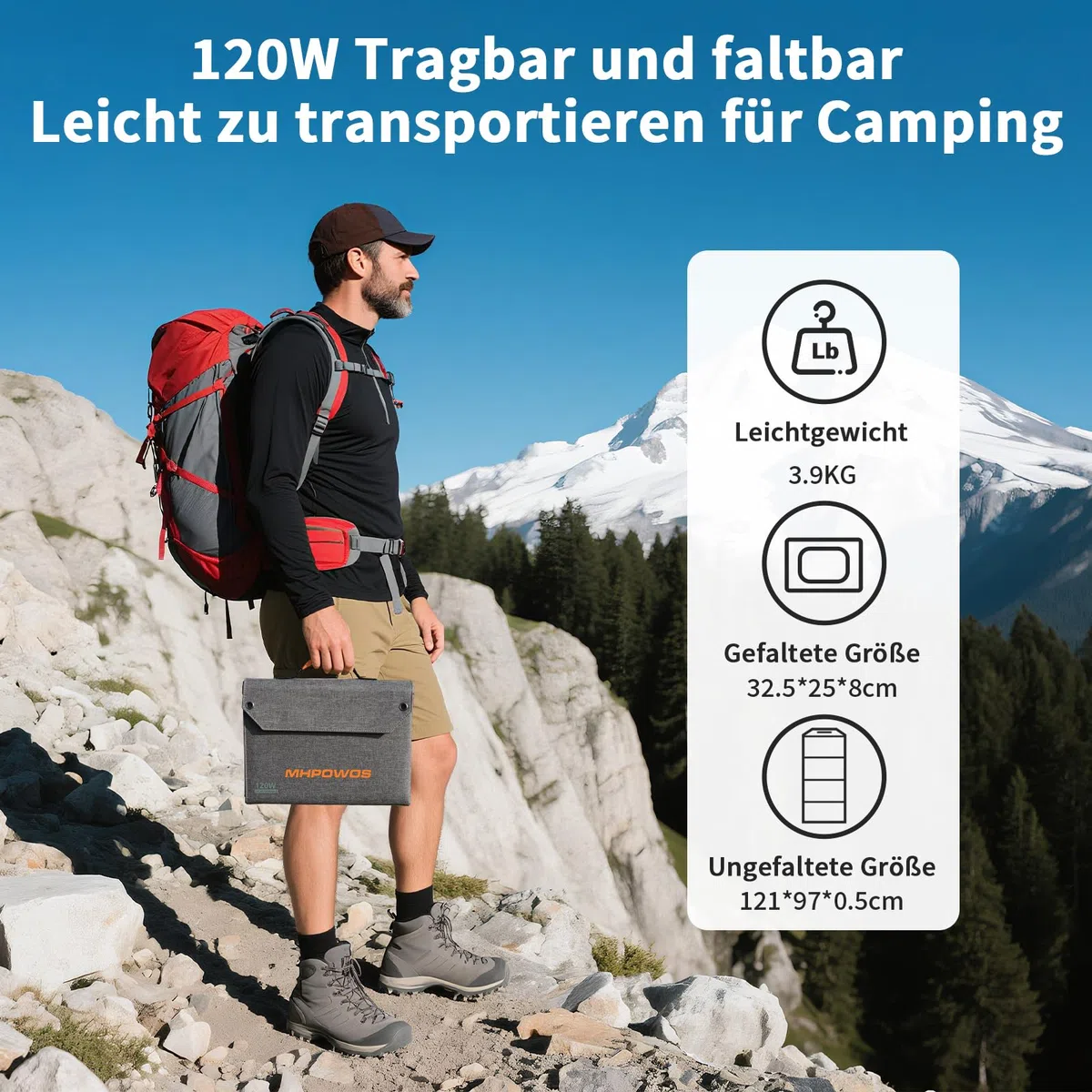 120W 19V Tragbares Solarpanel, Faltbares Solarladegerät mit 7-in-1-Solarstecker, IP65 Wasserdicht Camping-Solarpanel für Tragbare Kraftwerk, Smartphone, PC, Camping, Wandern, Outdoor-Reisen