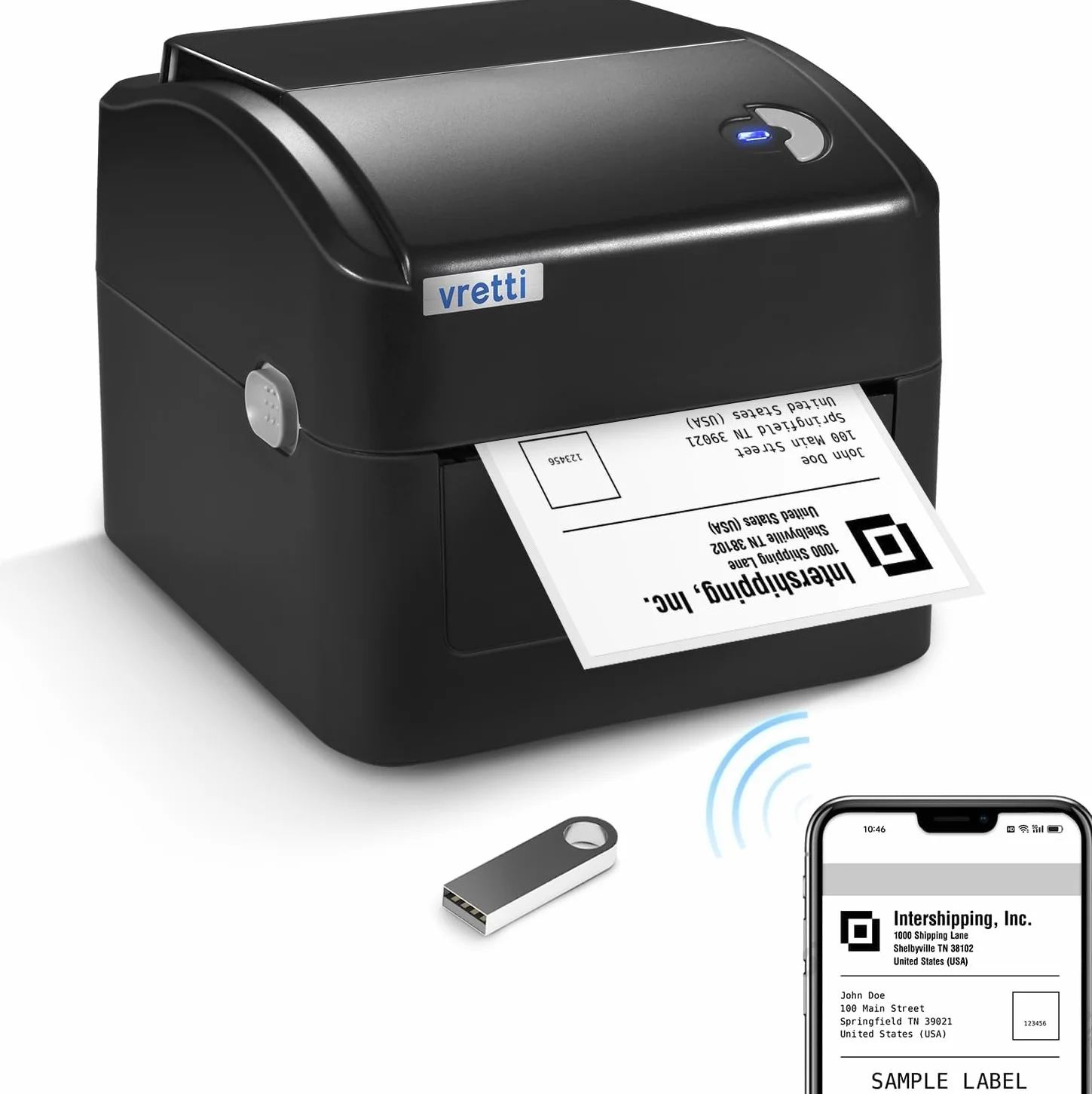 vretti Etikettendrucker WiFi & USB [2025] - DHL Labeldrucker 4x6 mit XXL-Papierlager | 99,99% Scansicherheit, 3-fache Druckerkopflanglebigkeit, Kompatibel mit Amazon, Shopify, DHL, UPS, Ohne Toner