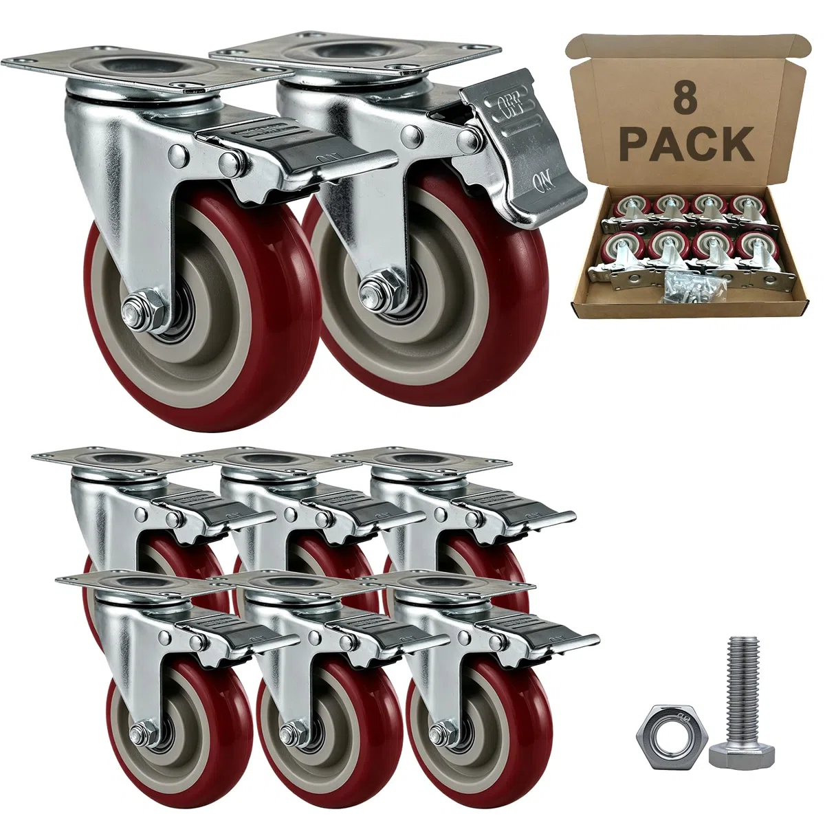 8 x 10,2 cm robuste Rollen (4 Rollen mit 997,9 kg Tragkraft), feststellbare Lenkrollen mit Bremsen für Werkbänke, Regale, Wagen usw.