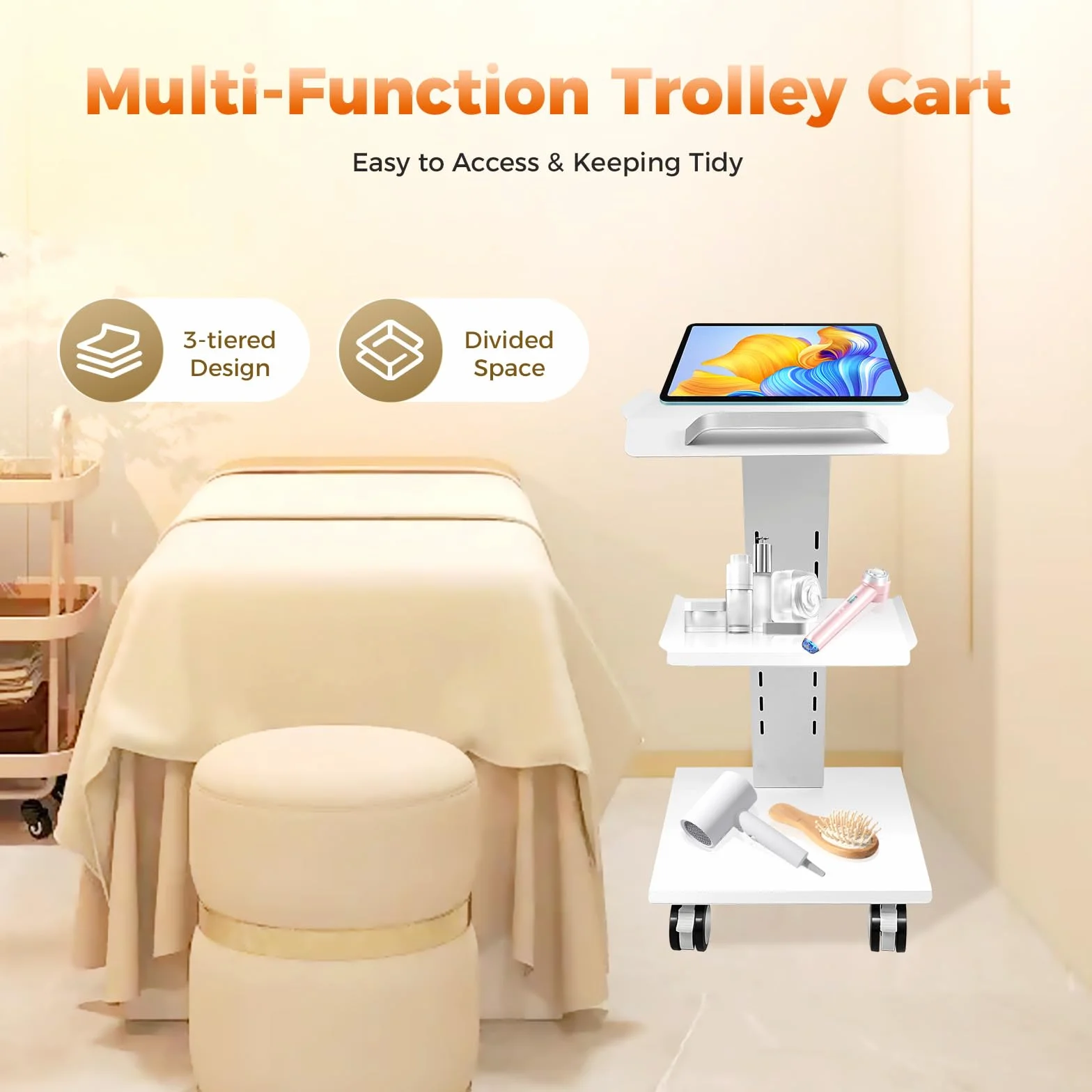 Rollwagen Medizinisch GeräTewagen, Dental Gerätewagen, Tragbar Gerätewagen mit Steckdose bequem,Rollender Klinikwagen mit Instrumentenablage