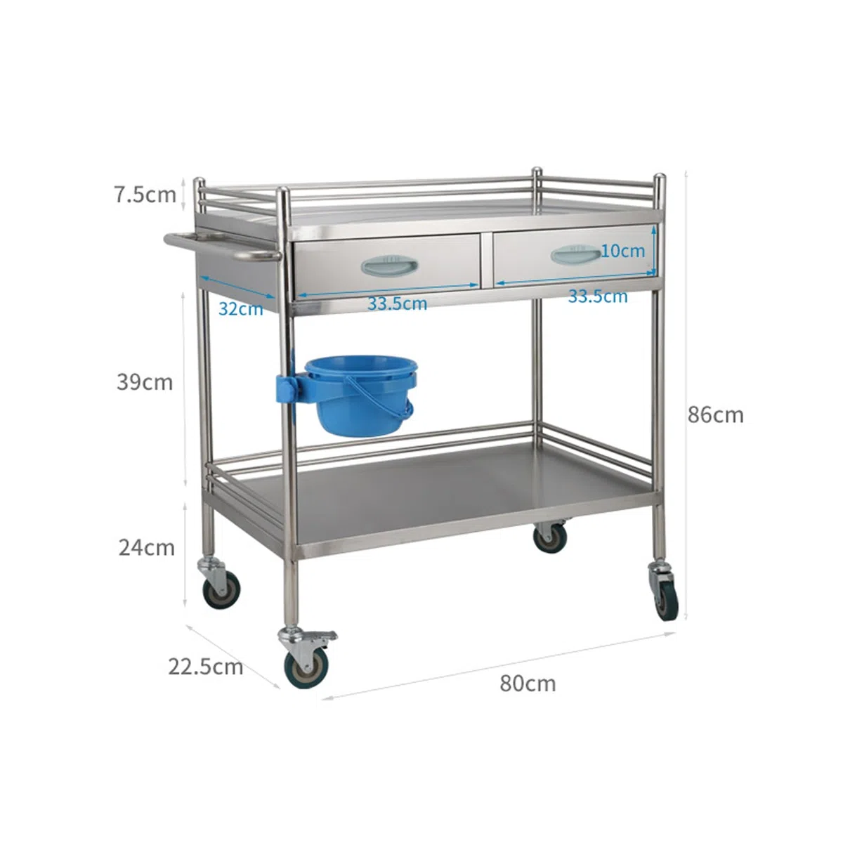 2-stufiger Medizinischer Laborwagen mit Schublade Edelstahl-rollwagen Für Medizinische Laborgeräte Wagenwagen Für Laborkrankenhauskliniken Maximale Belastung 100kg