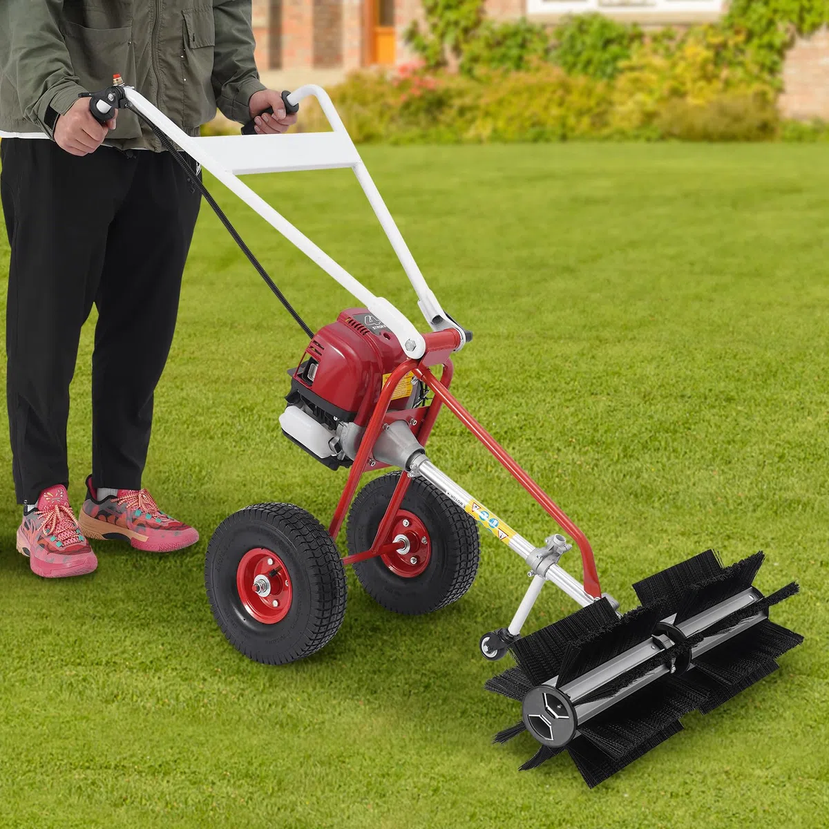 Kehrmaschine Benzin 4 Takt für Kunstrasen Laubsammler Motorbesen Kehrbesen Benzinmotor Benzin Motor Besen Handkehrmaschine Gasoline Lawn Sweeper Gasbesen