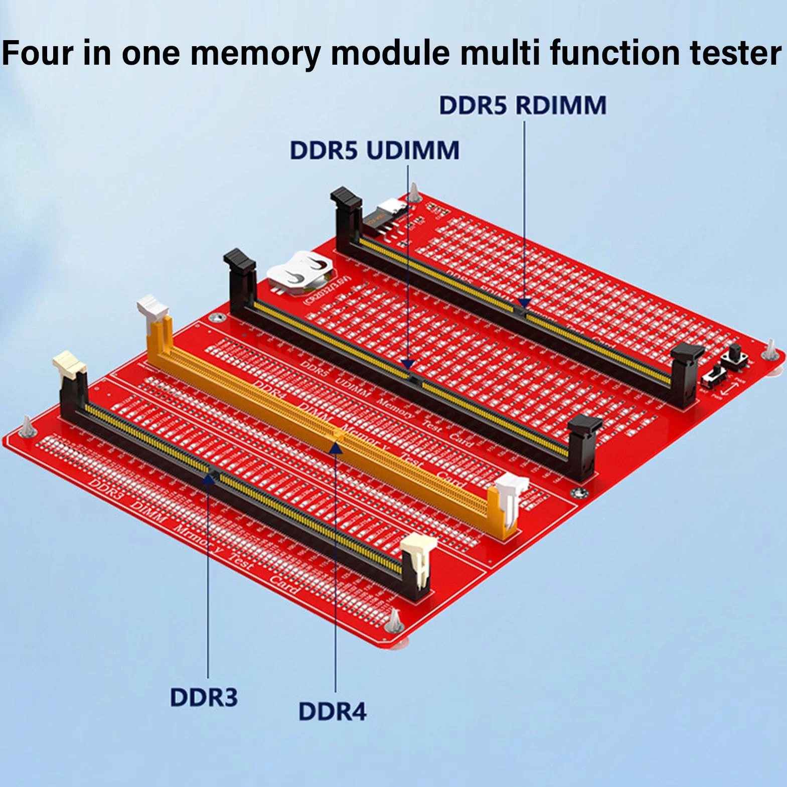4-in-1-RAM-Speichertesterkarte, Diagnoseanalysator mit Leuchtanzeige für DDR3 DDR4 DDR5 UDMM und RDIMM, für Desktop-PC und Server