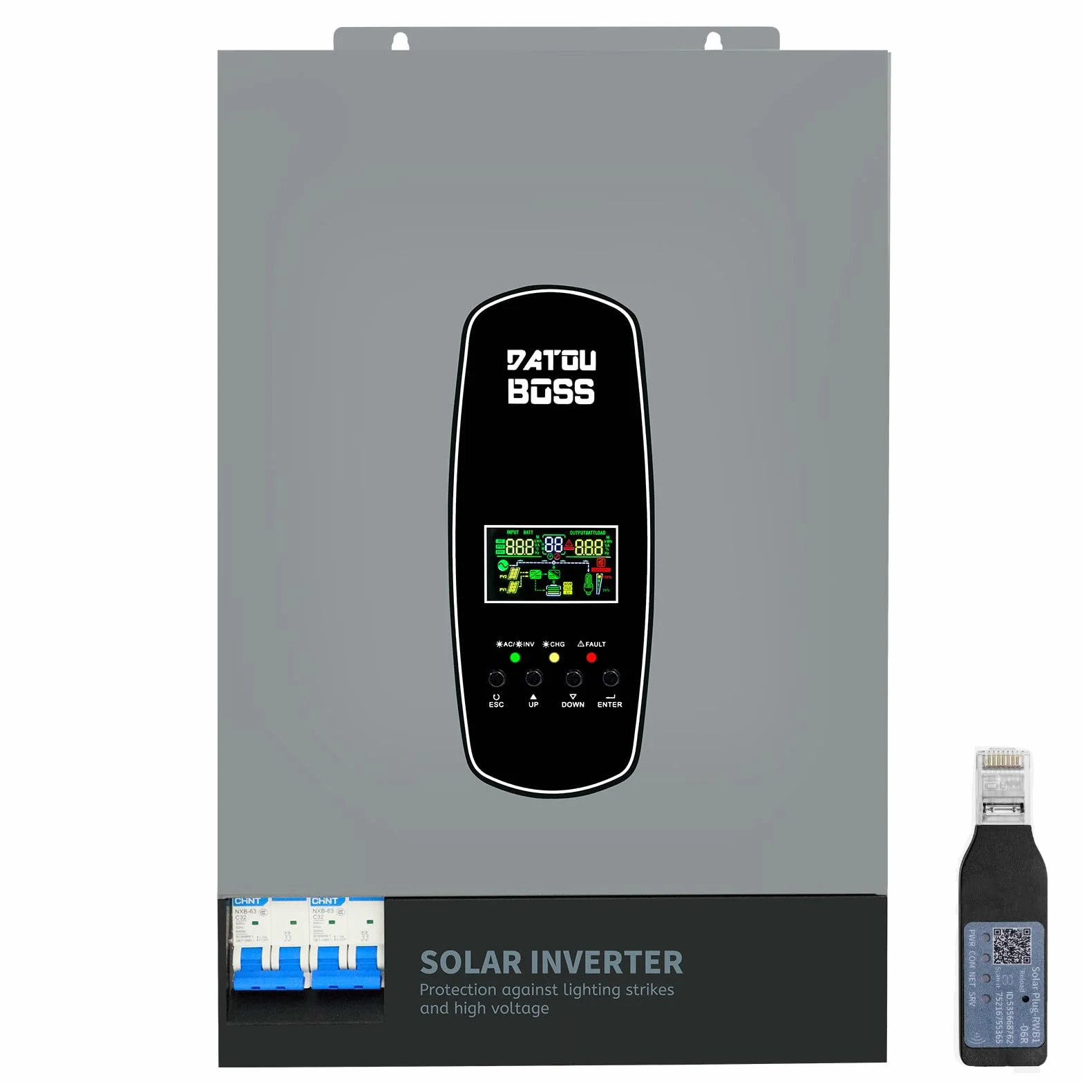 DATOUBOSS 6200W Solar Hybrid Wechselrichter 48V Reiner Sinus Wechselrichter mit 120A MPPT Solarladeregler,Unterstützt Batterielosen Betrieb,BMS-Schutzsystem,für 48V Lithium Batterien,mit WiFi-Modul