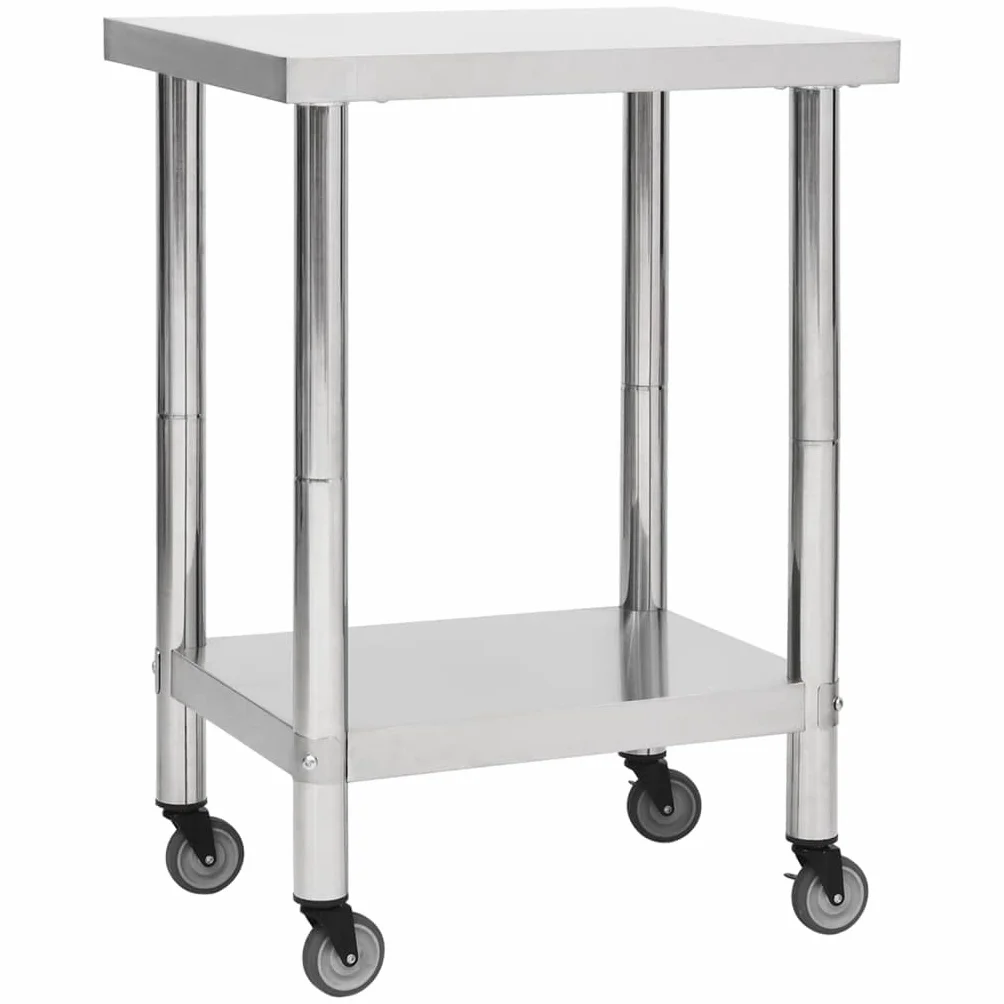 vidaXL Küche Arbeitstisch mit Rollen Küchentisch Edelstahltisch Gastronomie Gastro Tisch Zubereitungstisch 60x45x85cm Edelstahl Silbern