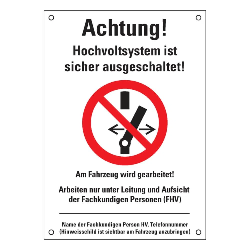 Kettenpfostenset für Arbeiten an Hochvolt-Systemen, mit Halter und Warnschildern, Art.-Nr. 610079 | Kettenpfosten | Absperrpfosten | Absperrkette