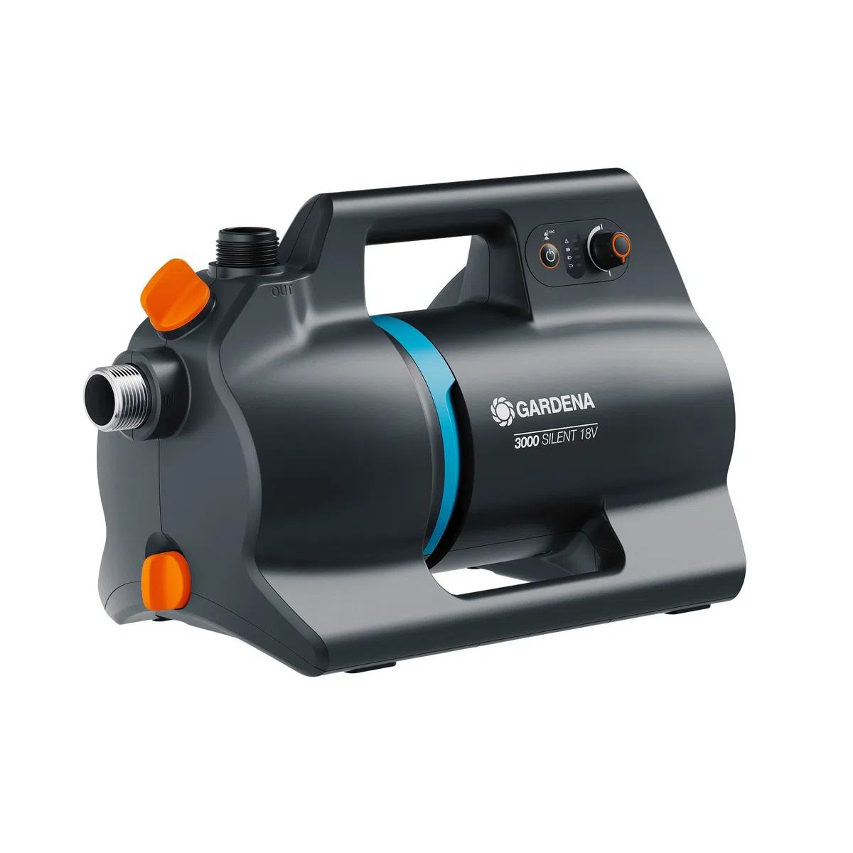 Gardena Akku-Gartenpumpe 3000 Silent 18V P4A solo: Leistungsstark, Leiser Betrieb, Regen- und UV-geschütztes Gehäuse, Trockenlaufsicherung, Kabellos (14610-55)