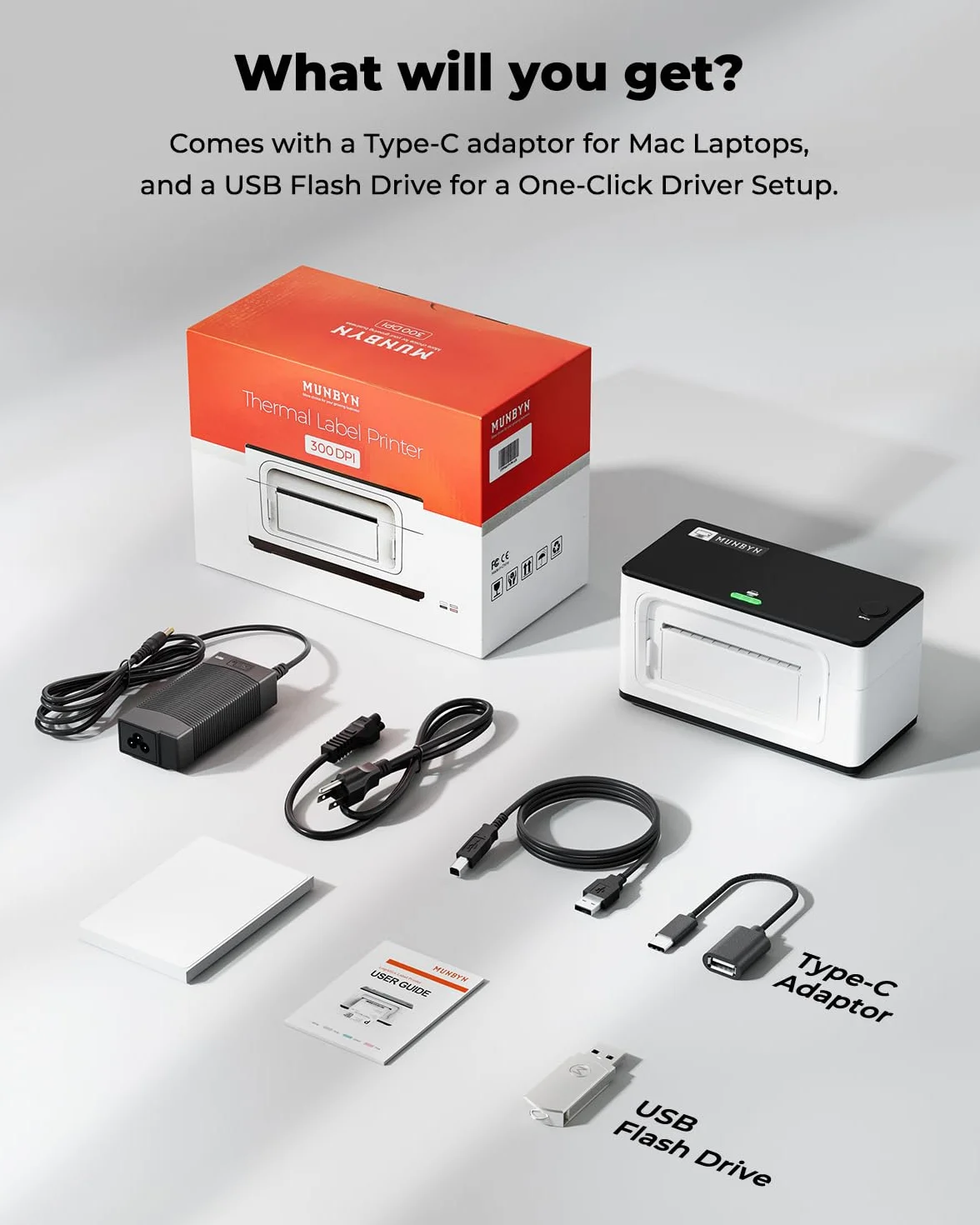 MUNBYN Etikettendrucker DHL 300 DPI Bluetooth, Labeldrucker 4XL Etikettendrucker Label Printer Thermo-Versandetikettendrucker Desktop für Shopify DPD DHL UPS, 941BP, Weiß