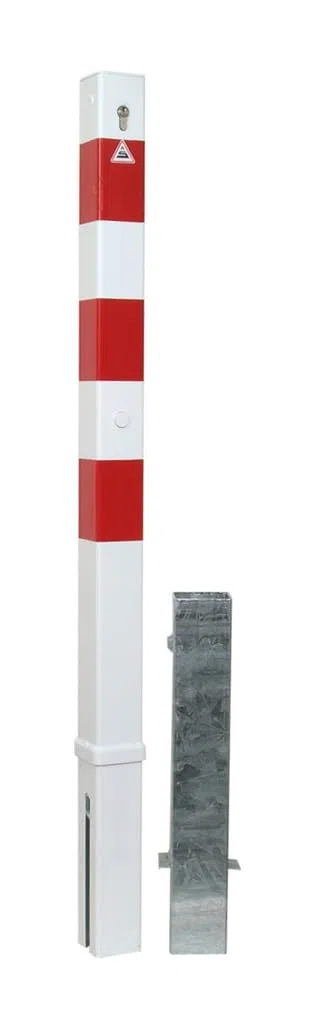 Absperrpfosten 70 x 70 mm herausnehmbar mit Profilzylinderschloss (inkl. 3 Schlüssel) und Bodenhülse