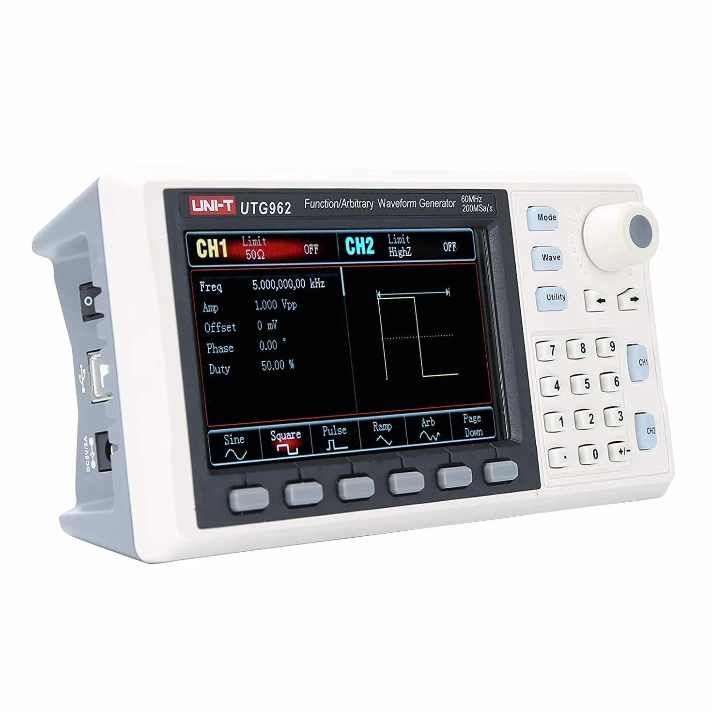 UNI-T UTG962E Signalgenerator, DDS 60MHz Function Arbitrary Waveform Generator mit 4,3 Zoll TFT LCD, 200MSa/s 2-Kanal Frequenzmesser (110-240V EU Plug) Shop in Deutschland, 3 Jahre Garantie !