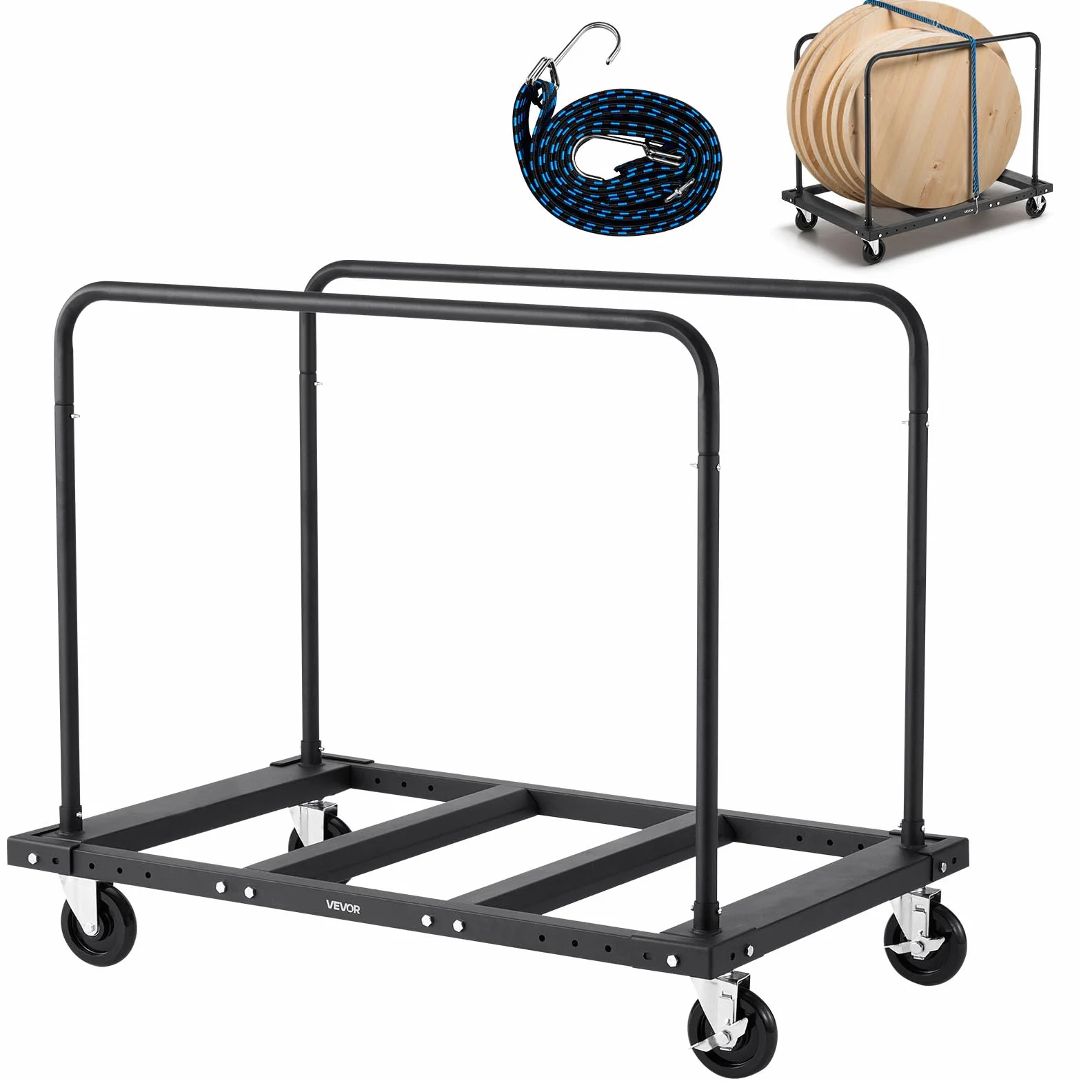VEVOR Plattenwagen, 816 kg, Transportwagen mit 12,5 mm Lenkrollen, Plattenroller, Rohrbügelwagen mit Zurrgurt & 2 seitlichen Handläufen, Transporthilfe für Fabrik, Lager, Garage, Schwarz