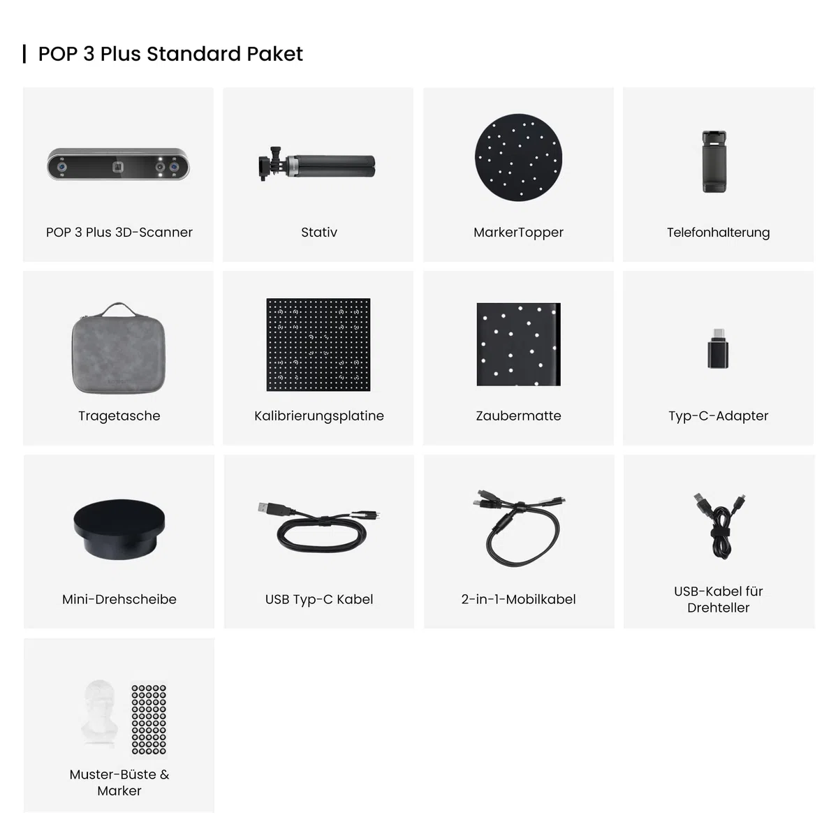 Revopoint POP 3 Plus 3D Scanner für 3D Drucker, Vollfarbscan für mittlere Objekte, Handscanner mit 0,04mm hoher Präzision, Kompatibel mit Android/iOS/Win10&11/macOS, Standard