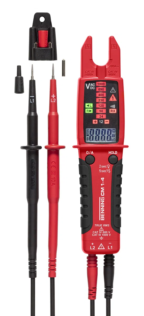 Benning CM 1-4 True RMS-Multimeter mit offener Stromzange (Anzeige digital, 4-stellige LCD-Anzeige, Strommessbereich/AC 0,1 A - 200 A, Wechselstrom) 44686