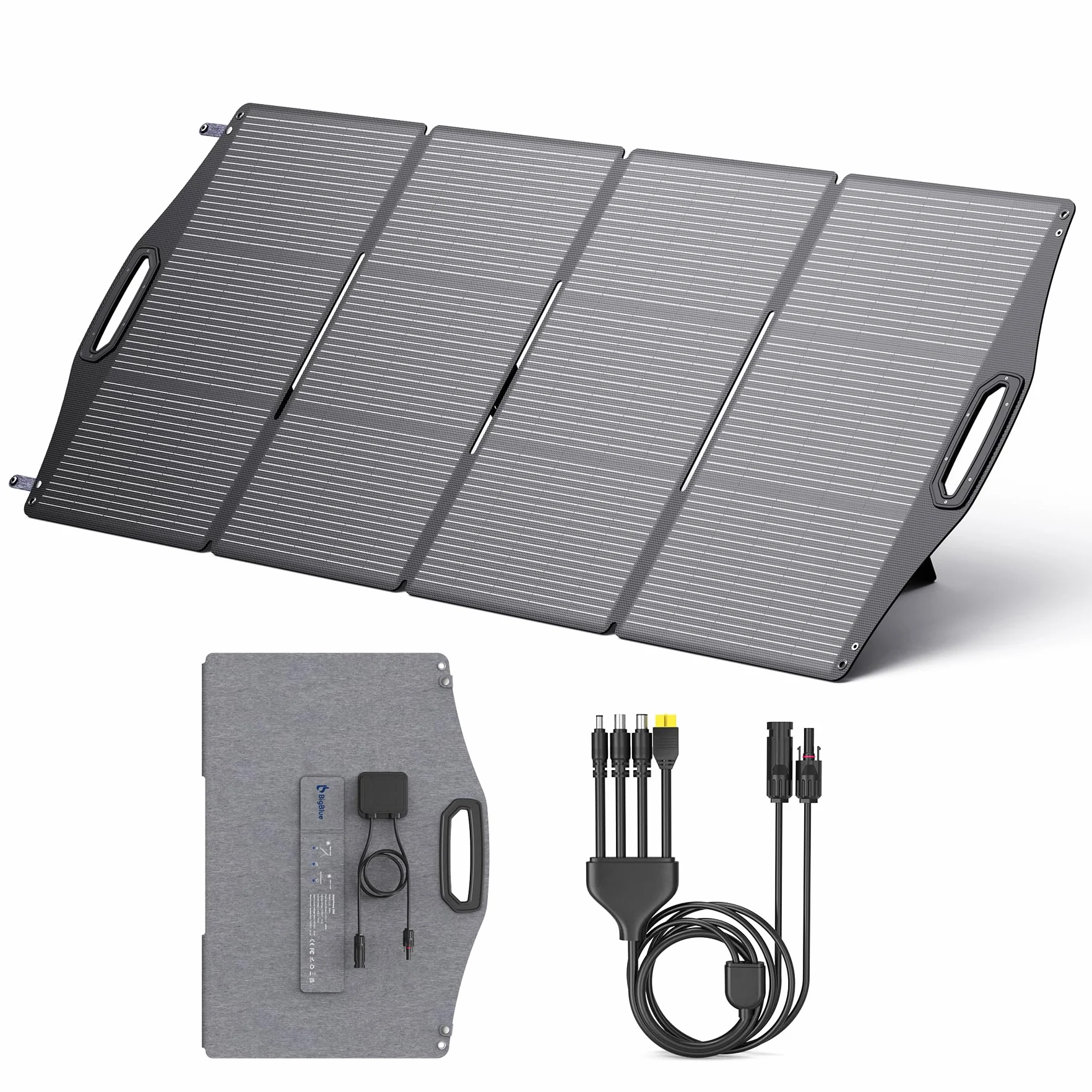[N-Type Solarzelle] BigBlue 200W Solarpanel ETFE, Faltbares Solarmodul mit 5 Anschlussart für Tragbare Powerstation und Batterie, IP68 Solarladegerät für Camping Garten Balkon Wohnwagen
