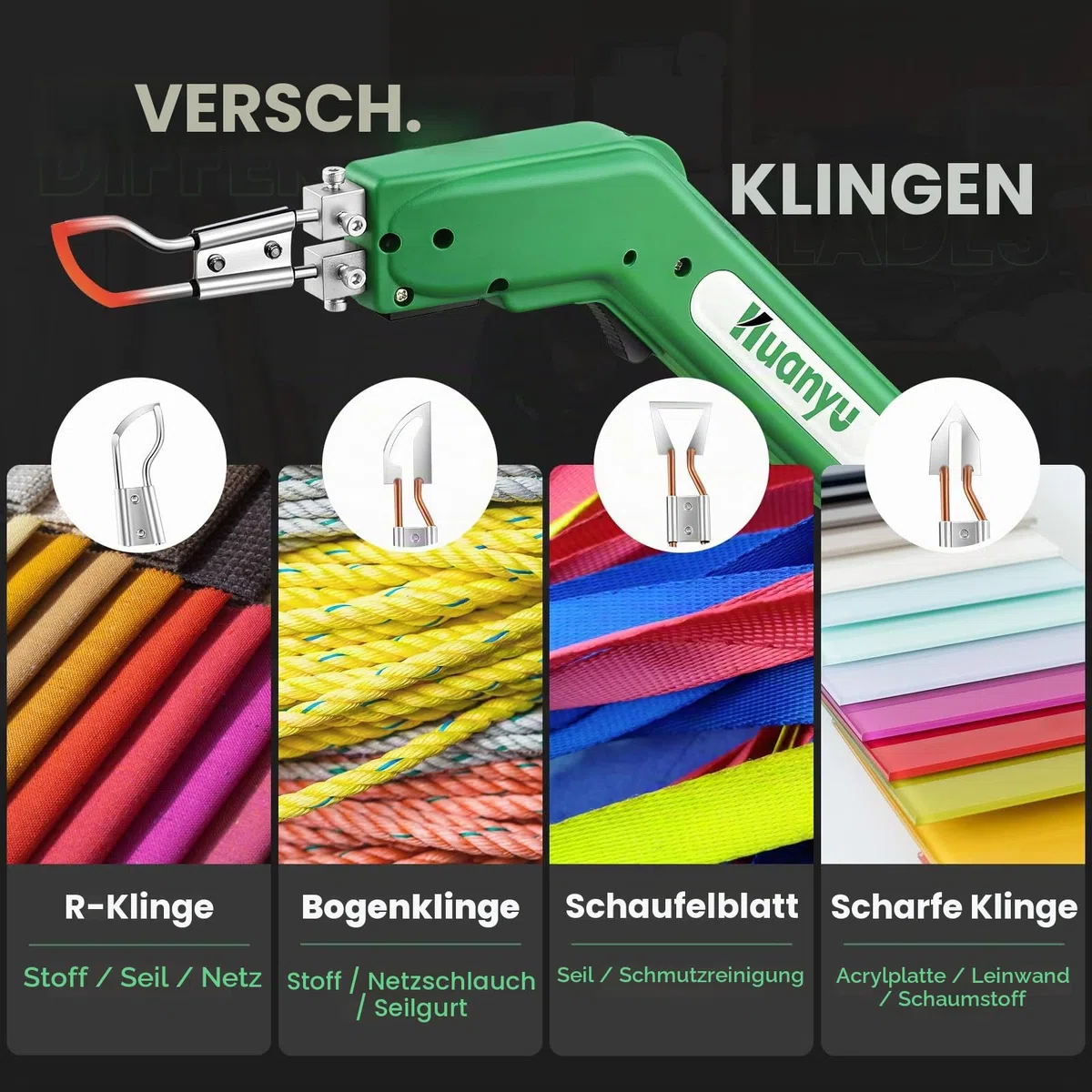 Huanyu Elektrisches Heißmesser-Schaumschneider mit 4 Klingen Seilkürzer Stoffschneider Polystyrol-Schneidwerkzeug 50-600℃, 100W tragbares Schneid-Set für Schwamm, Stoff, Gurte, KT-Platten, Faser