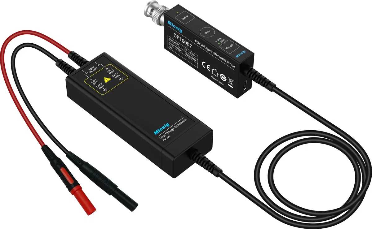 Micsig 700V 100MHz Hochspannungs-Differenzialtastkopf-Kit 3.5ns Anstiegszeit 10X/100X Dämpfungsrate Oszilloskop-Tastkopf-Kit Zubehör DP10007
