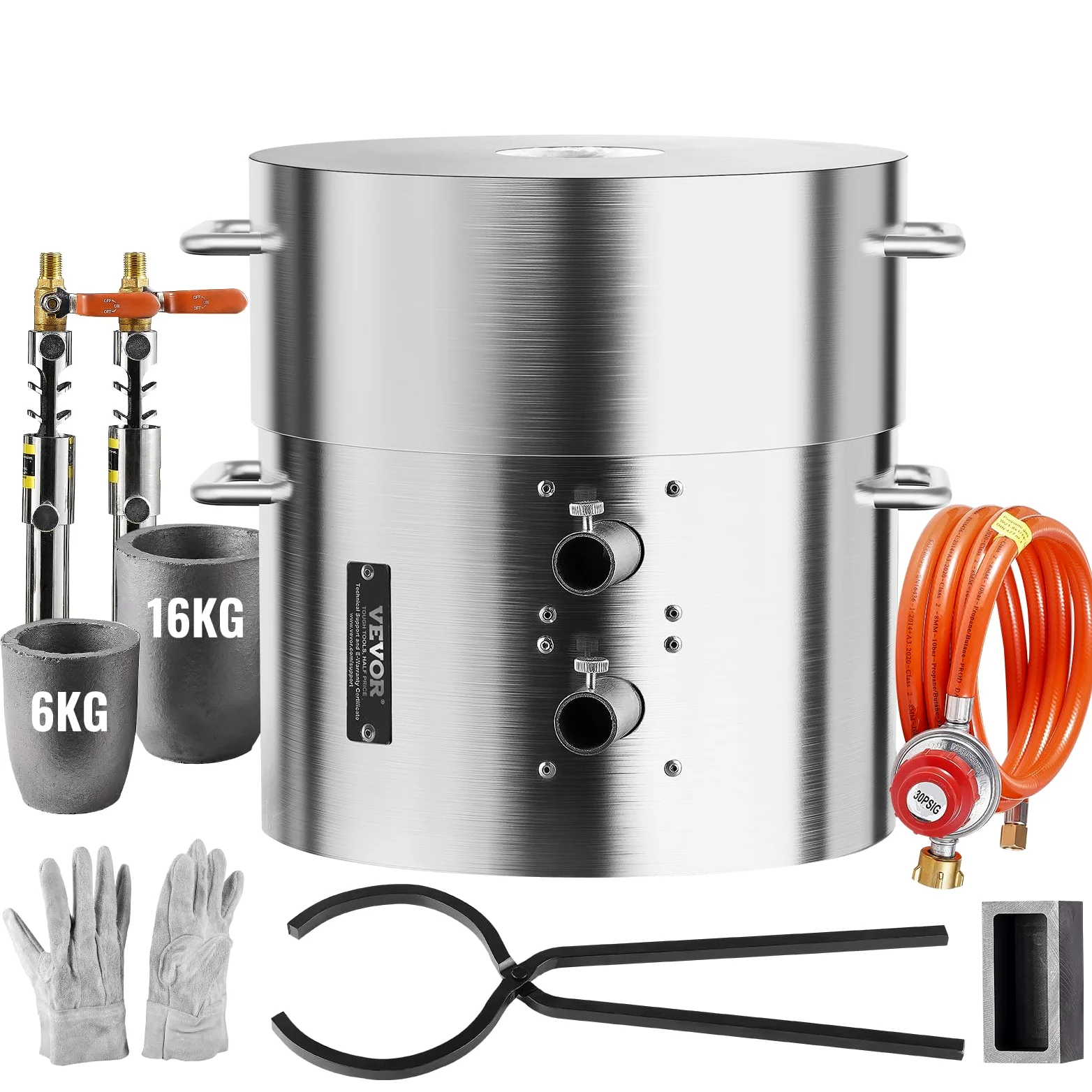 VEVOR Propan Schmelzofen Set 16 kg Gas Metall-Schmelzofen-Set, Doppelbrenner Gießerei Heimofen mit Tiegeln & Zangen, Schmelzgusswerkzeug für Gold Silber Kupfer Aluminium Metallrecycling
