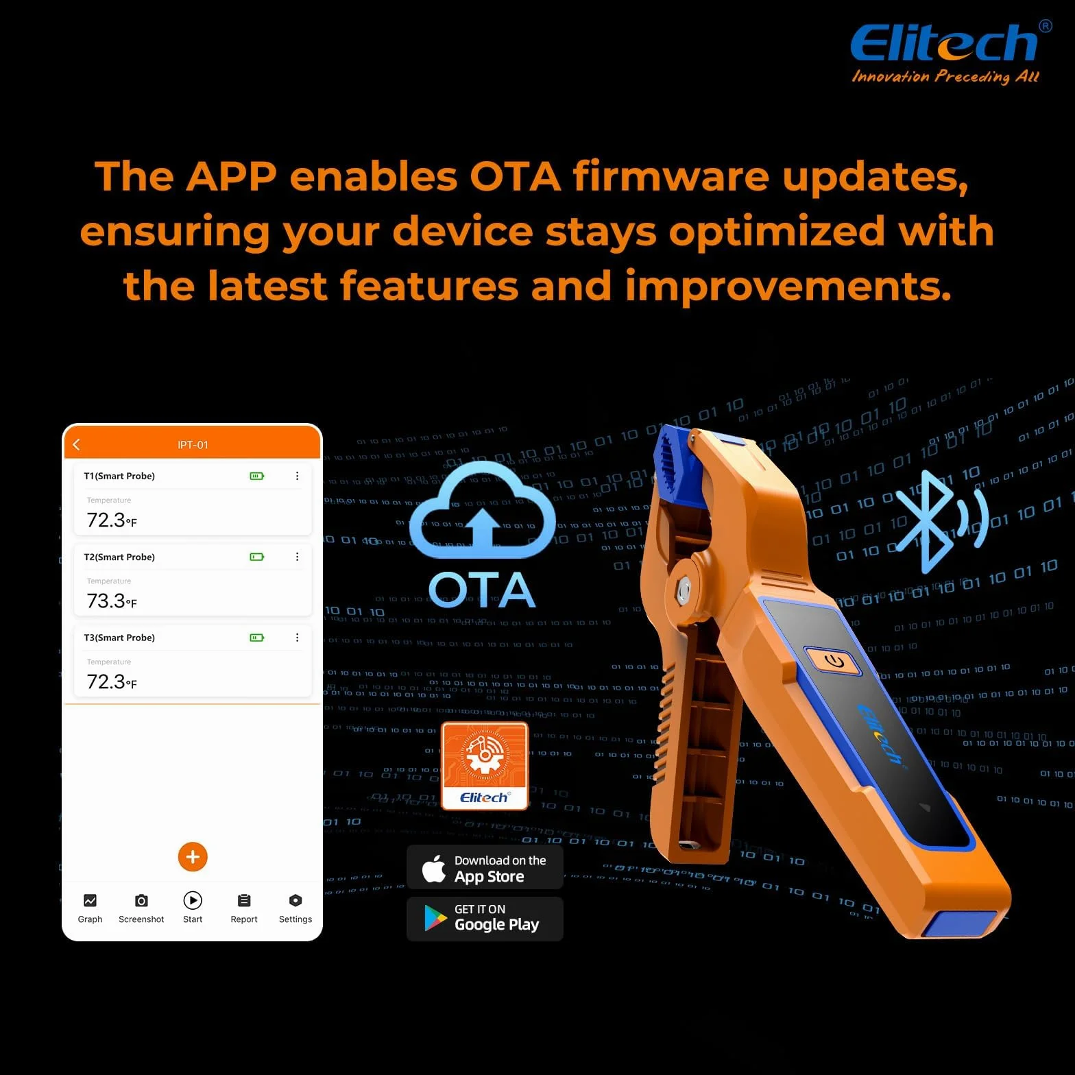 Elitech IPT-01 Drahtlose Temperaturklemme – T-Typ Thermometer mit Bluetooth-App, Datenaufzeichnung & Fernüberwachung – HVAC-Temperaturfühler für digitale Manifold-Messgeräte