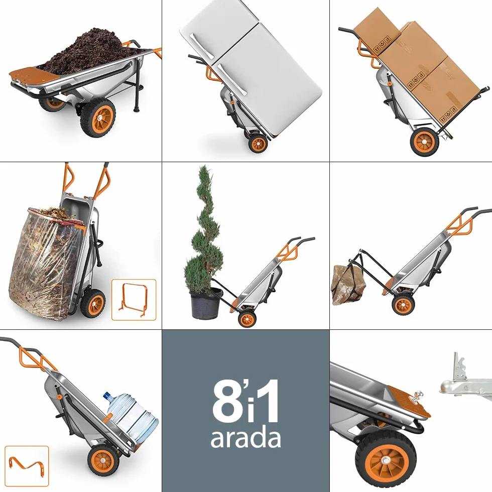WORX WG050 Aerocart Multifunktions-Schubkarre – 8-in-1 Funktion: Sackkarre mit Vollgummireifen, Gartenkarre, Tragehilfe, Müllbeutelhalter UVM.