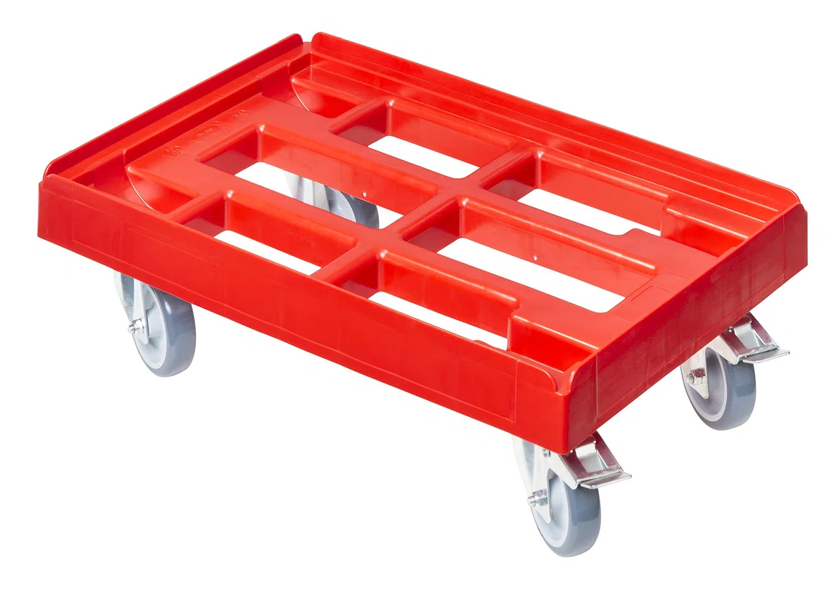 4 Stück Transportroller für Kisten 60 x 40 cm mit 2 Bremsen in rot