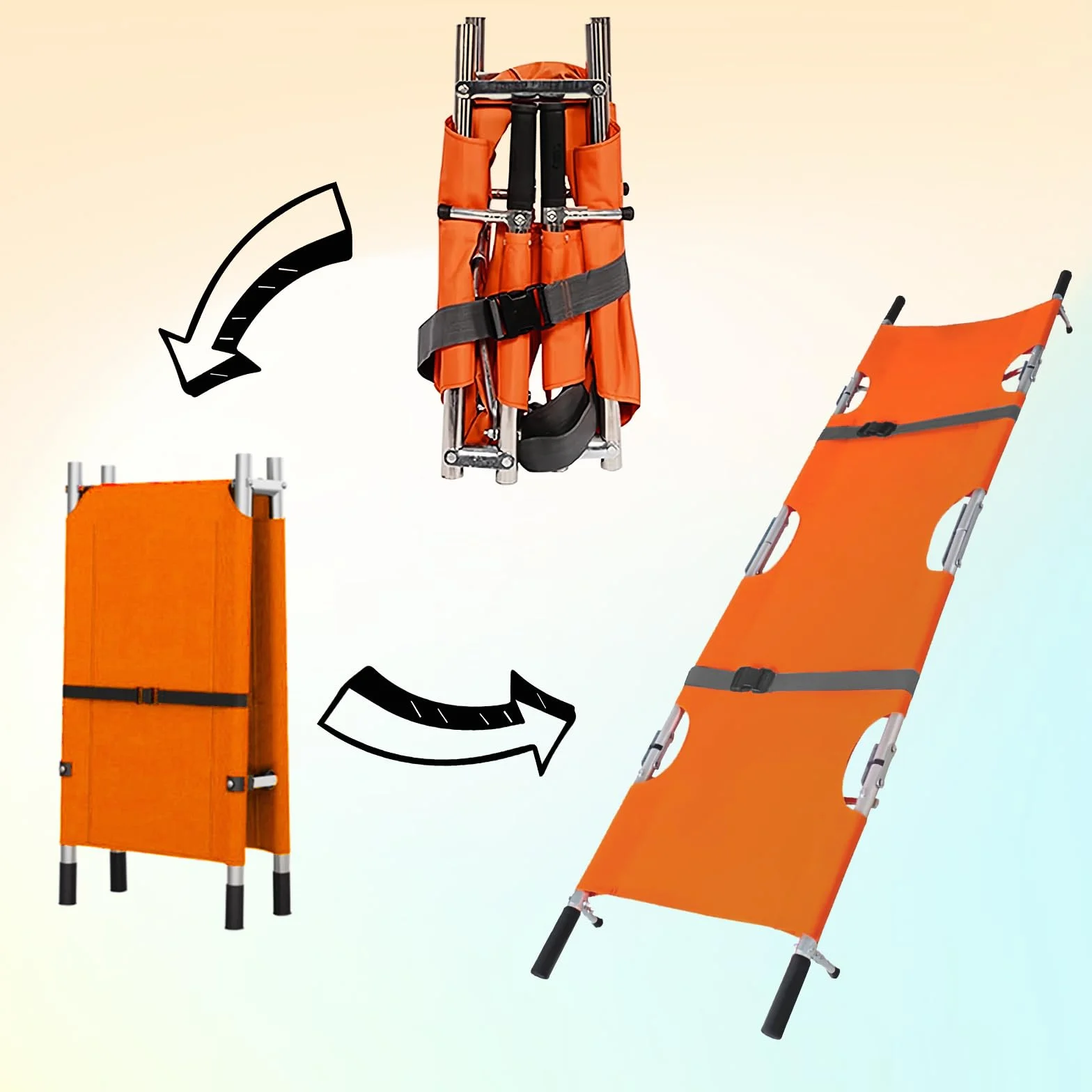 LIROPAU Krankentrage, 210 * 54cm Mobile Patiententrage aus Aluminium mit Schnallen, Klappbare Trage With Storage Pouch für den Notfall-Patiententransport
