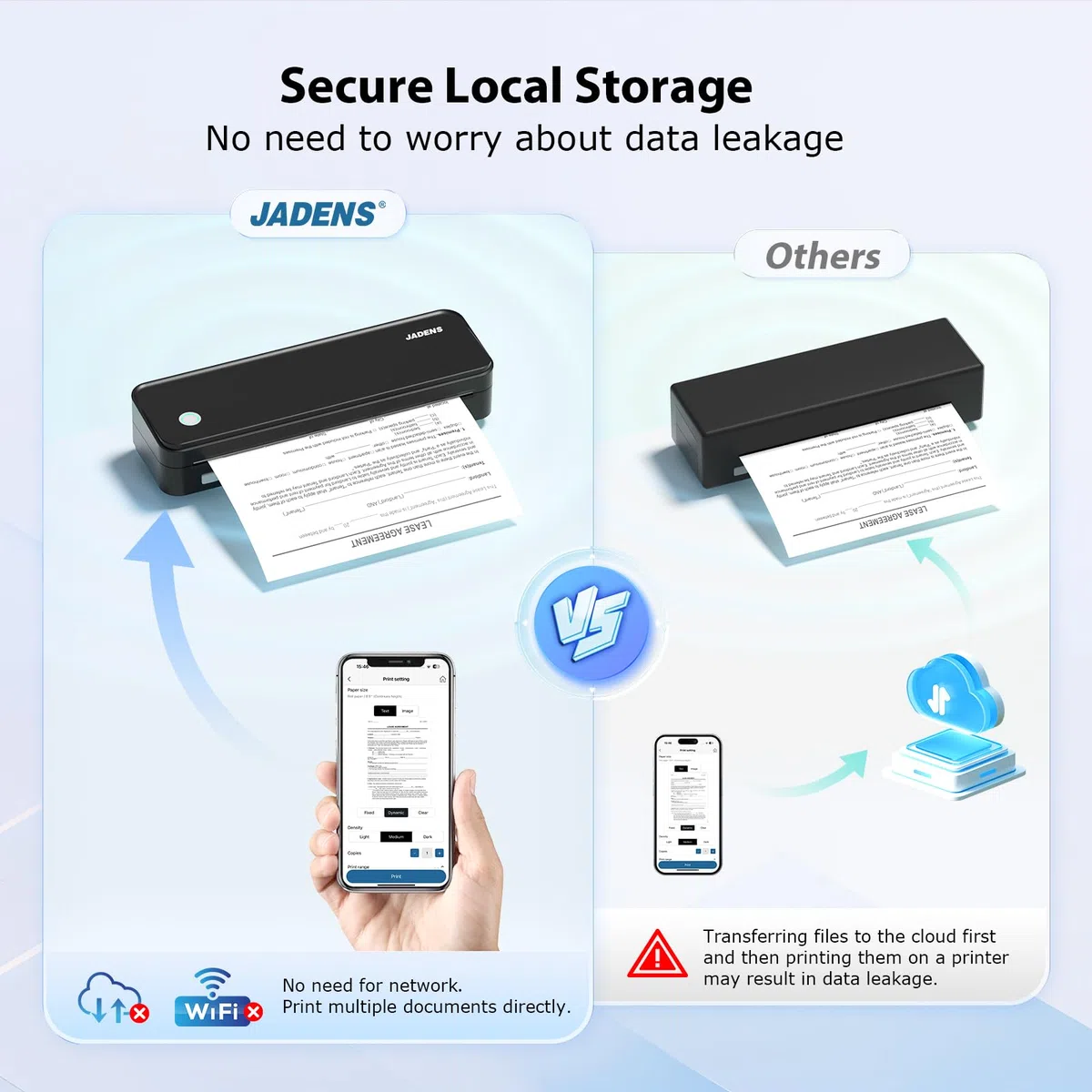 JADENS Portable Thermal Drucker, Unterstützen 210x297mm A4, Bluetooth Mobile Tragbarer Drucker A4, kompatibel mit Android und iOS für Unterwegs & Laptop