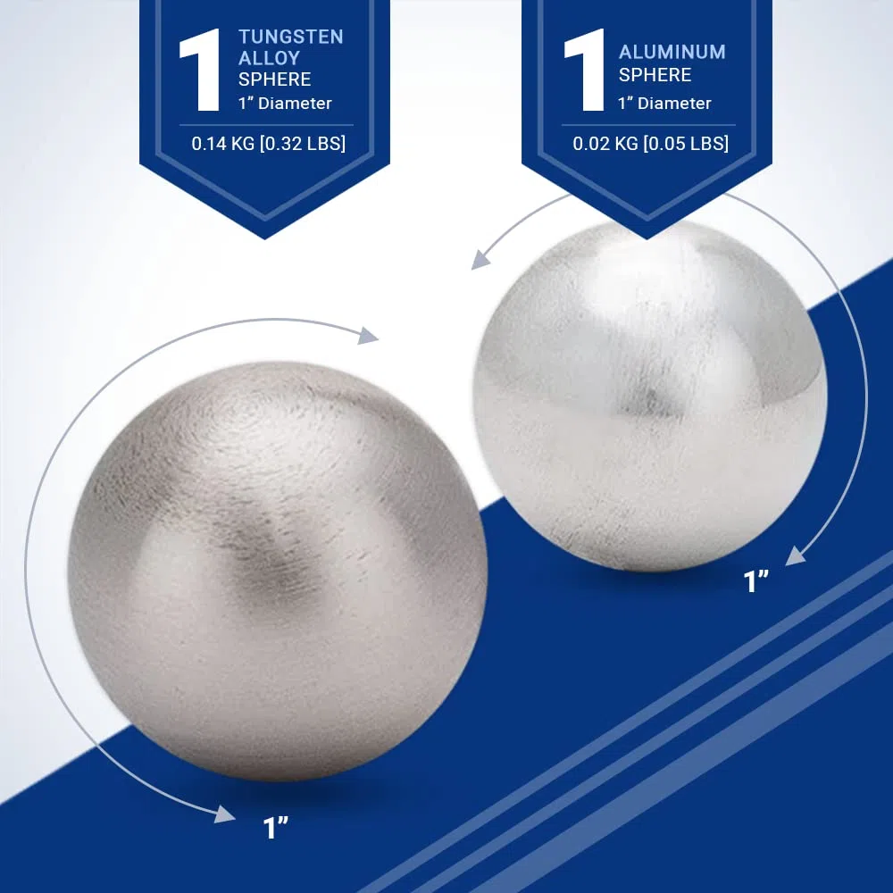 Wolfram- und Aluminiumkugel-Set – 2,5 cm Durchmesser.