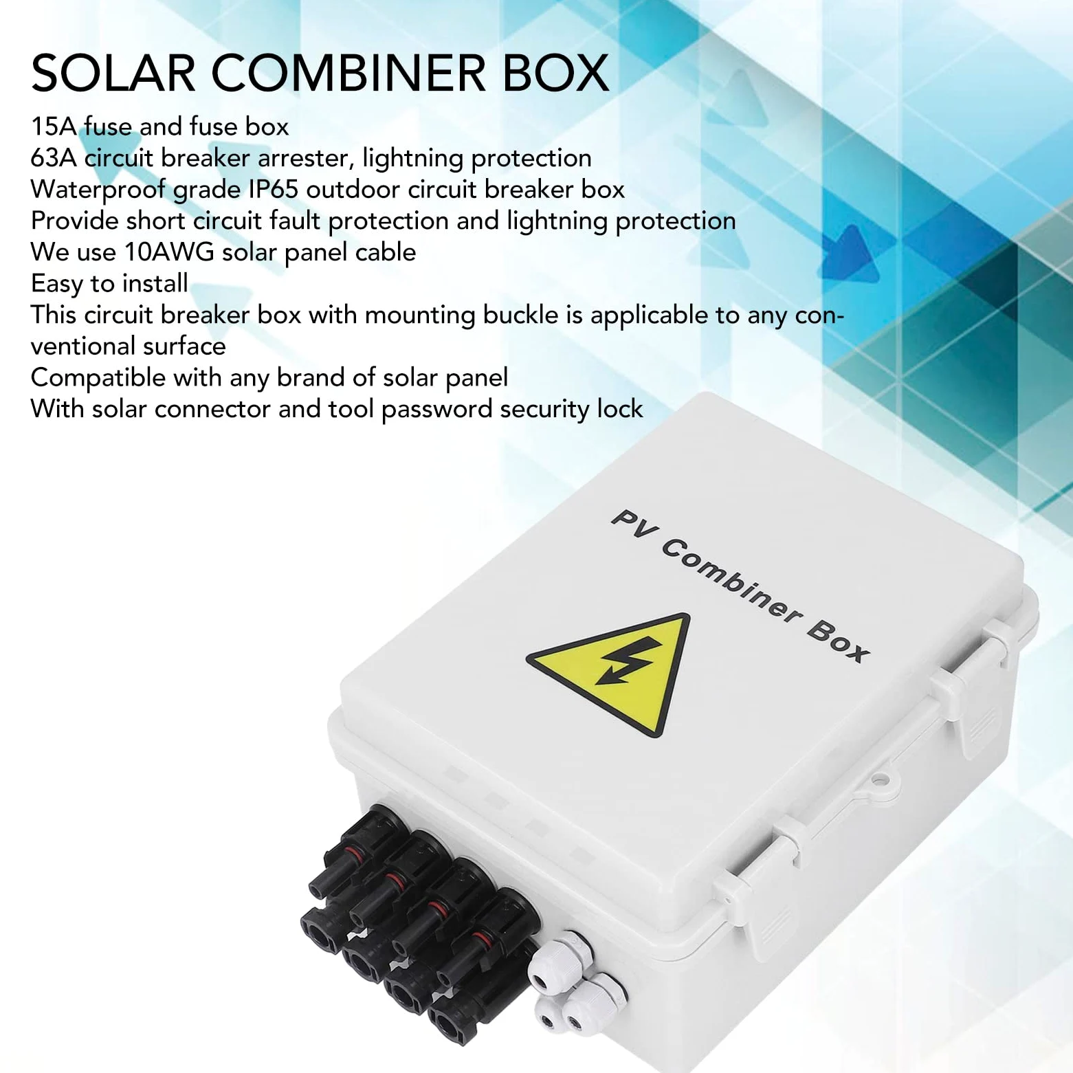 PV-Kombinierer-Box, DC12V 24V 36V 48V 4 String Solar Combiner Box mit 15A Sicherung 63A Leistungs Schalter, Outdoor-Leistungs Schalter für On-und Off-Grid-Solarstrom Anlage