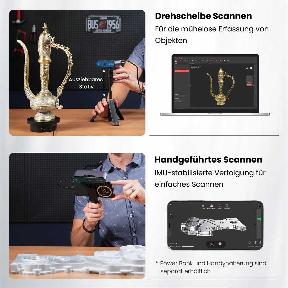 Revopoint INSPIRE 3D-Scanner für 3D-Druck, Handheld 3D-Scanner mit bis zu 18 FPS Scangeschwindigkeit, vollfarbiges 3D-Scannen, Quicksurface 30-Tage Testversion, Kompatibel mit Android/iOS/Mac/Win