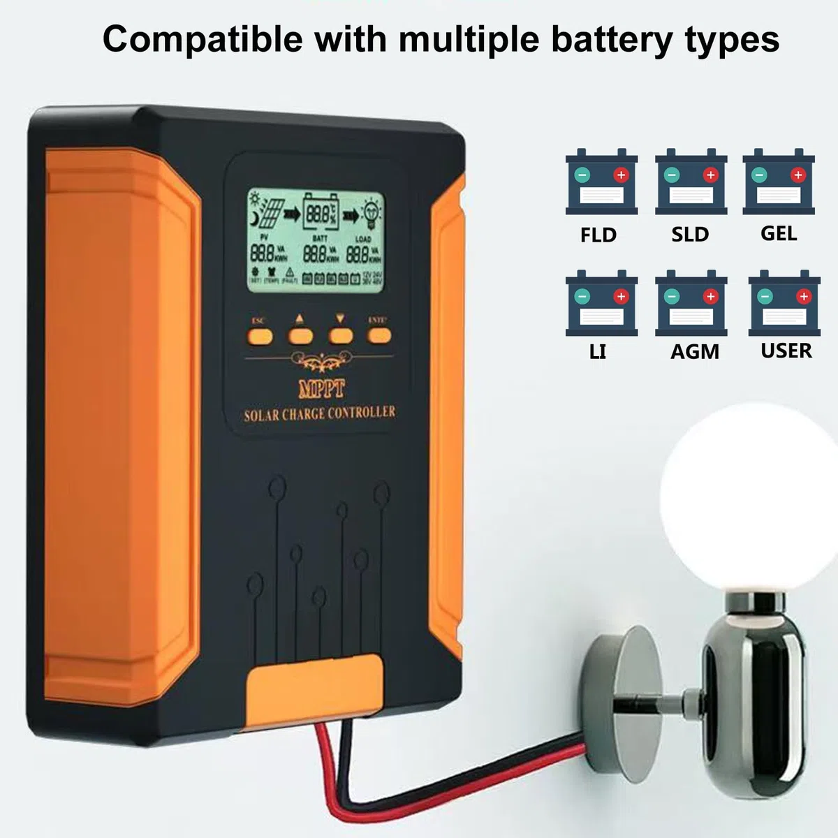 MPPT Laderegler Solar 12V 24V 36V 48V Auto, 50A Solarladeregler mit LCD Display, Smart Solarregler, Solar Charge Controller für Sealed Gel Flooded Lithium Batterien Lifepo4 usw