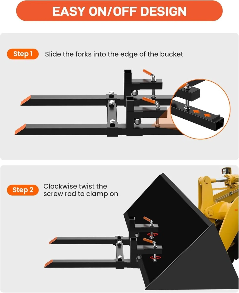 Garvee Verstellbare Schwerlast Palettengabeln zum Anklemmen – 43 Zoll, 2000 lbs Tragkraft, mit Stabilisationsstange, geeignet für Traktor, Lader & Skid Steer – Passend für Landtechnik-Hersteller,