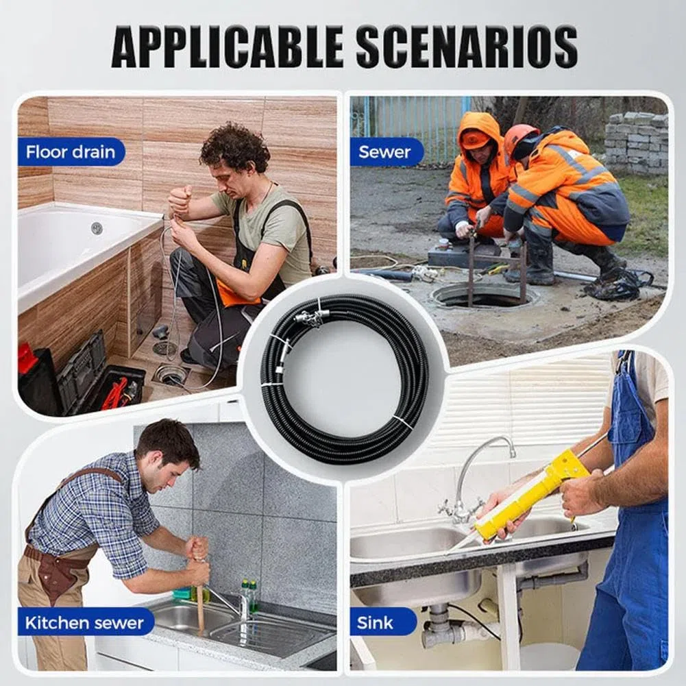 Flex-Shaft Abwasser-Entkalkungskette, Flex-Schaft-Entkalker, Push-Typ-Drehkabel, Abwasser-Dredge-Bohrwerkzeug, Mehrzweck-PVC-Rohr-Wartungswerkzeug, für 16 mm Feder (mit 302,3 cm Flexschaft)