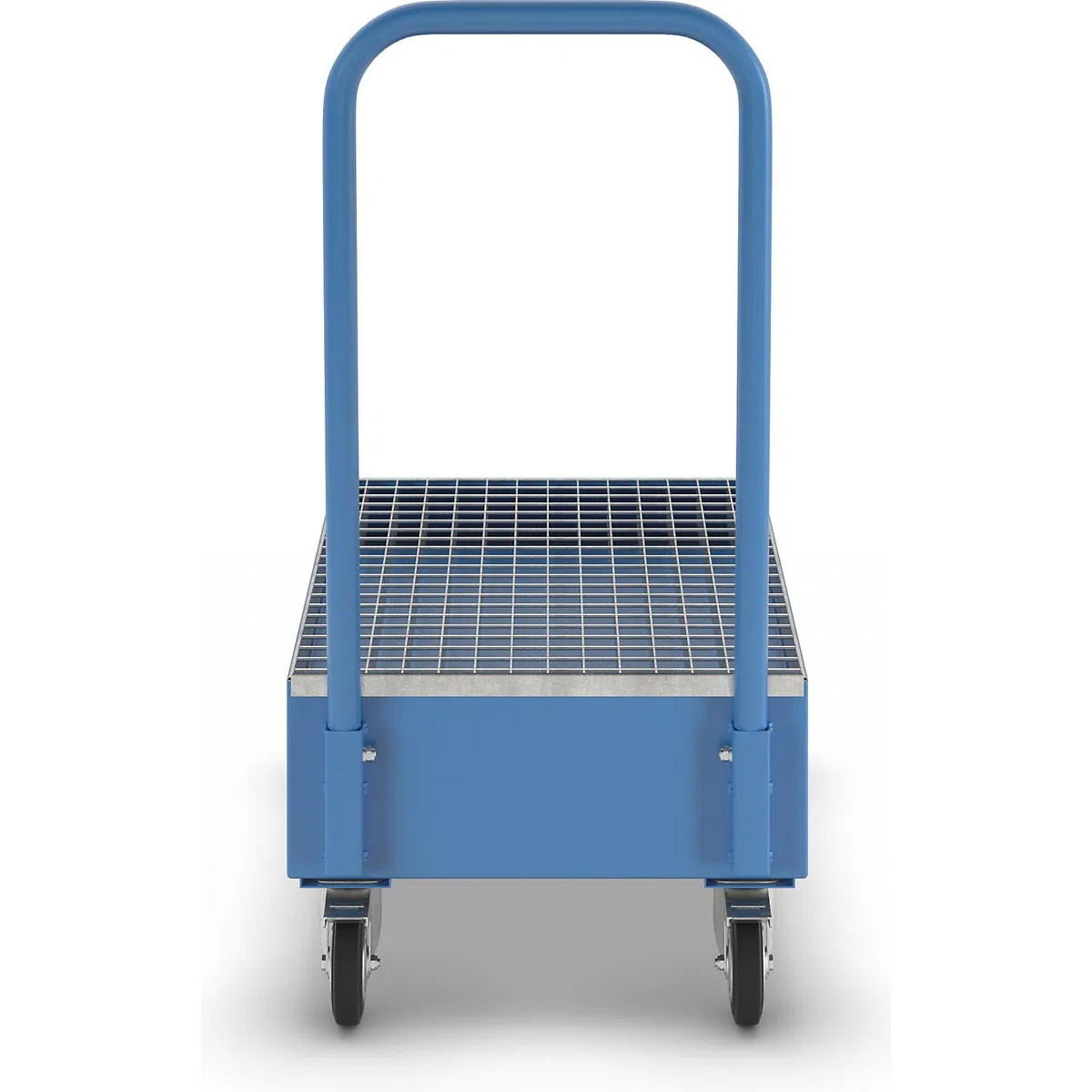eurokraft | Fahrbare Auffangwanne aus Stahlblech | LxB 800 x 500 mm | 2 x 60-l-Fass stehend | Blau RAL 5012
