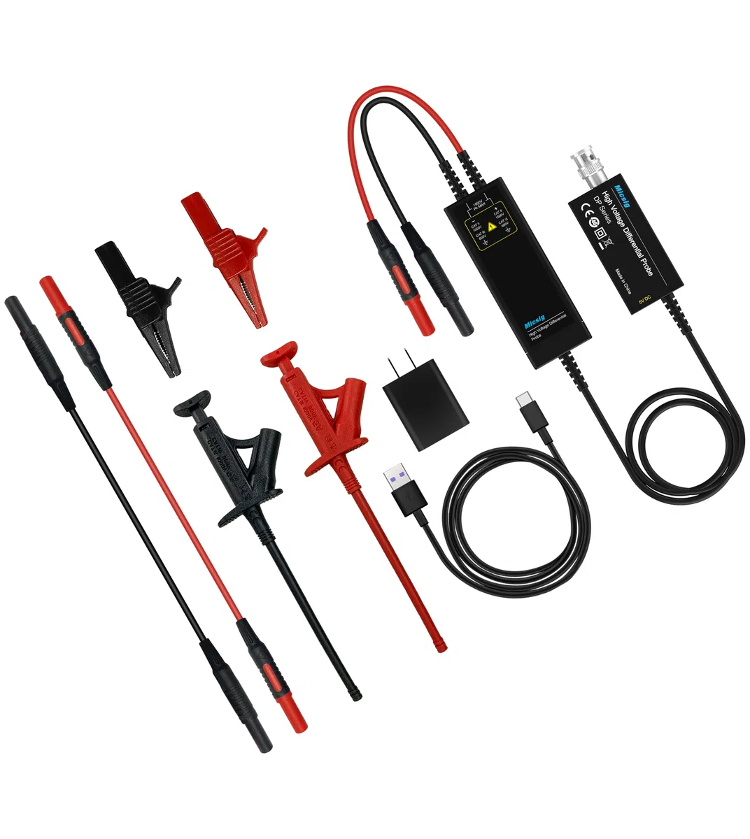 Micsig 700V 100MHz Hochspannungs-Differenzialtastkopf-Kit 3.5ns Anstiegszeit 10X/100X Dämpfungsrate Oszilloskop-Tastkopf-Kit Zubehör DP10007