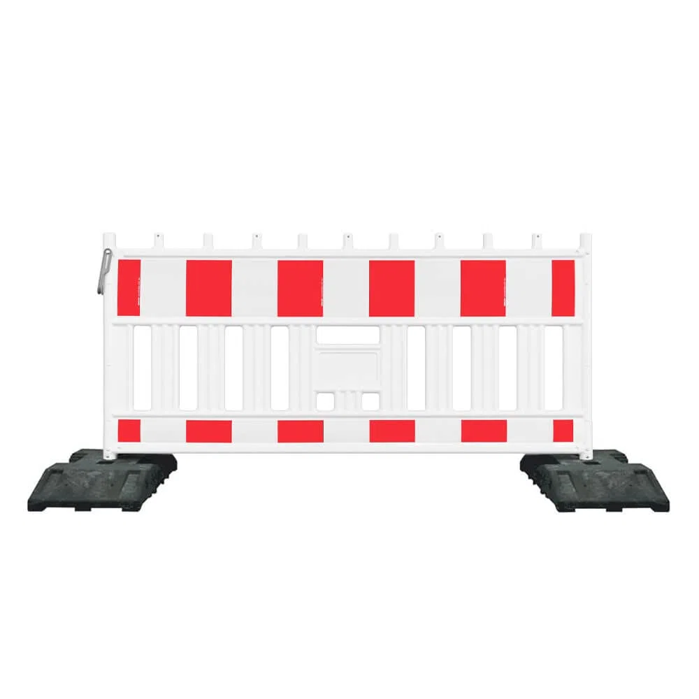 Absperr-Set, 2 m EURO1 Schrankenzaun, Fußplatten + 5 Blitzleuchten Gelb + ZTV-SA aus Kunststoff, Art.-Nr. 608008 | Schrankenzaun | Absperrschranke | Absperrzaun